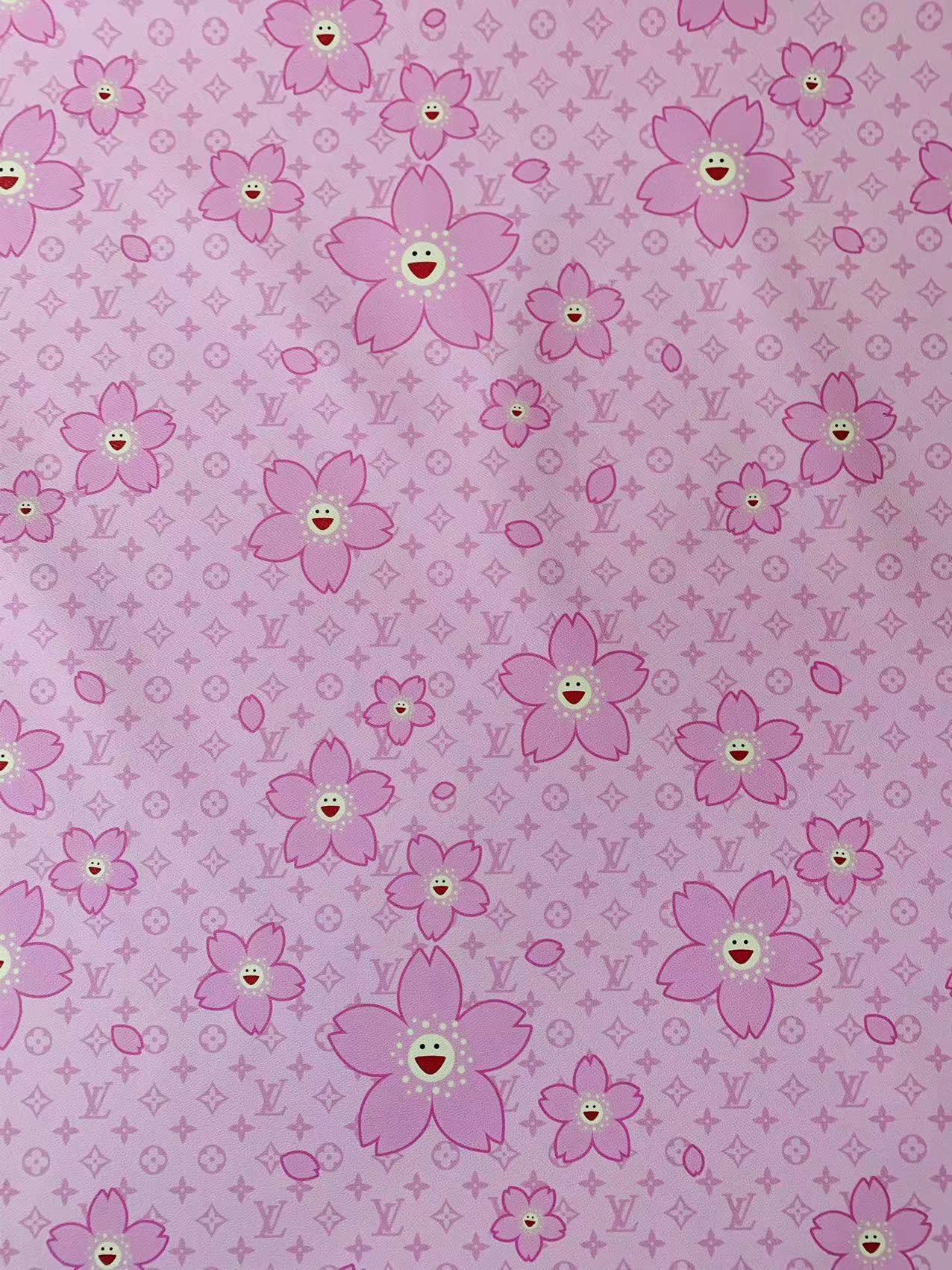 New Fashion Big and Small Pink Peach Design LV Leather Fabric For Handmade Handicraft Goods By Yards
