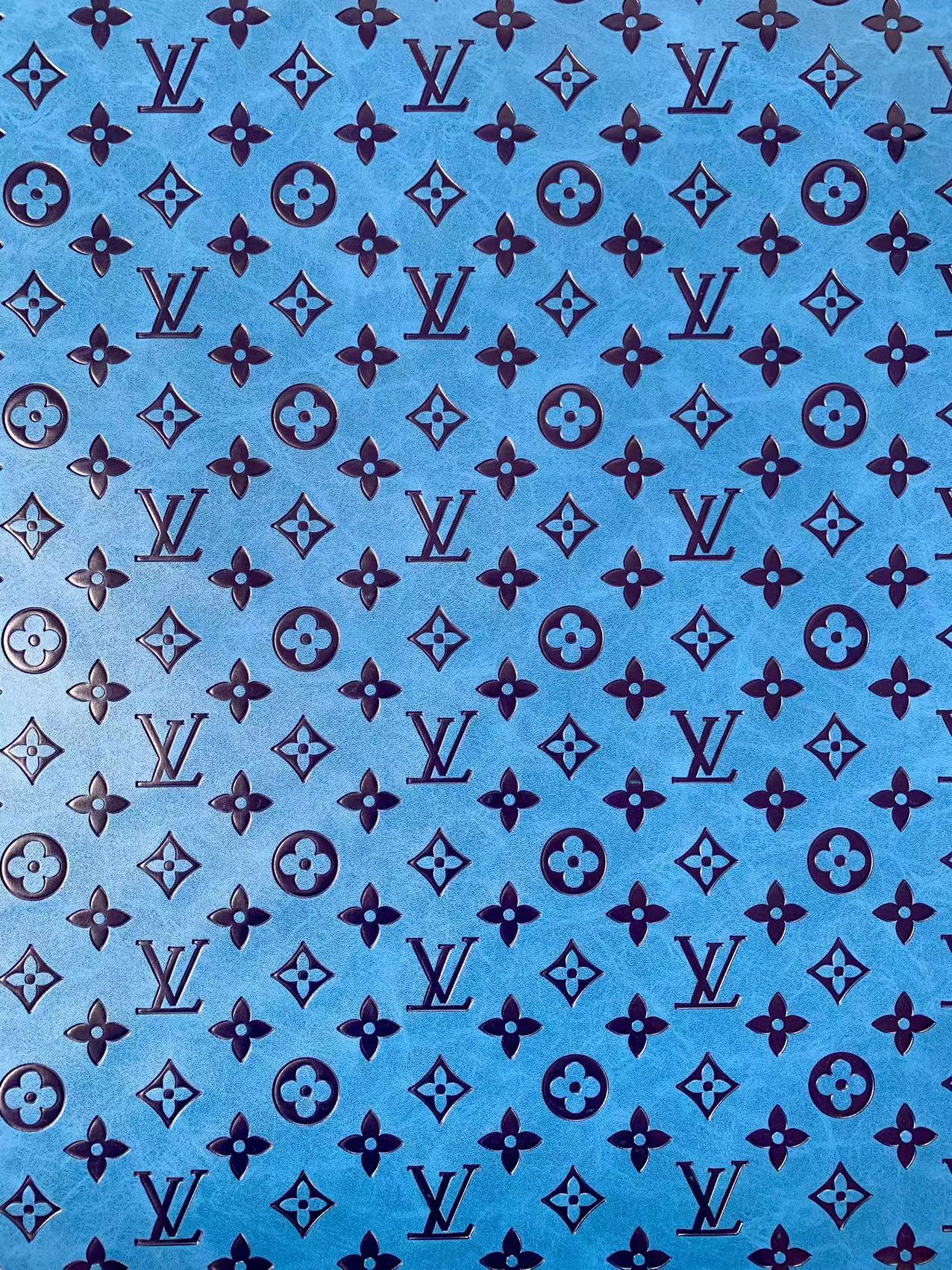 Fashion LV Vantage Embossed Leather Fabric For Handmade Handicrafts,DIY Shoes ,Customized Bags LV Design Leather By Yard (Blue)