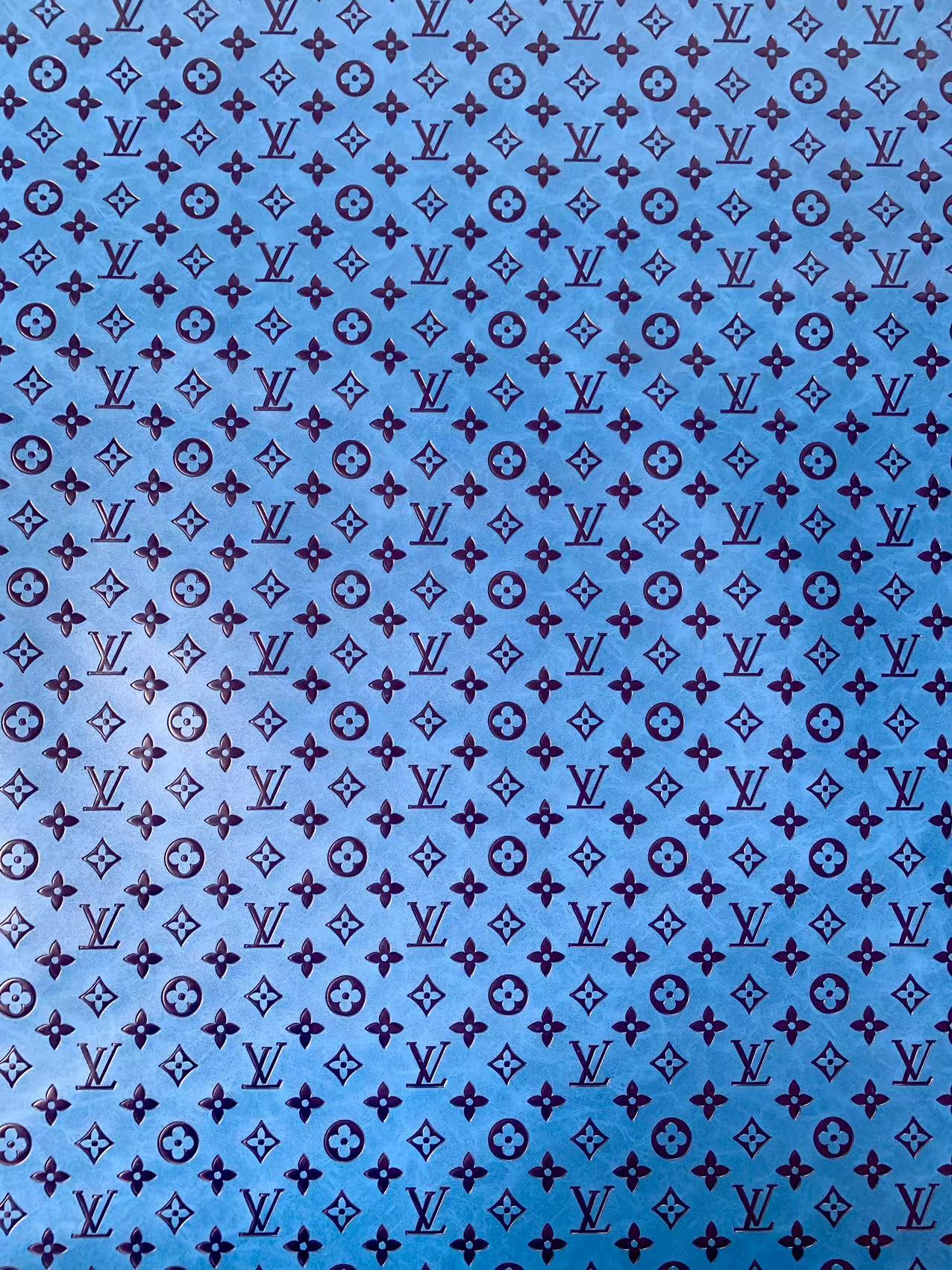 Fashion LV Vantage Embossed Leather Fabric For Handmade Handicrafts,DIY Shoes ,Customized Bags LV Design Leather By Yard (Blue)