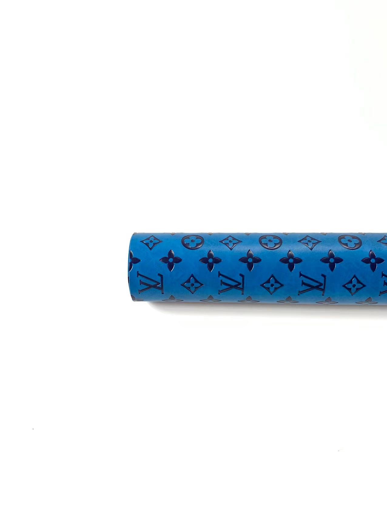Fashion LV Vantage Embossed Leather Fabric For Handmade Handicrafts,DIY Shoes ,Customized Bags LV Design Leather By Yard (Blue)