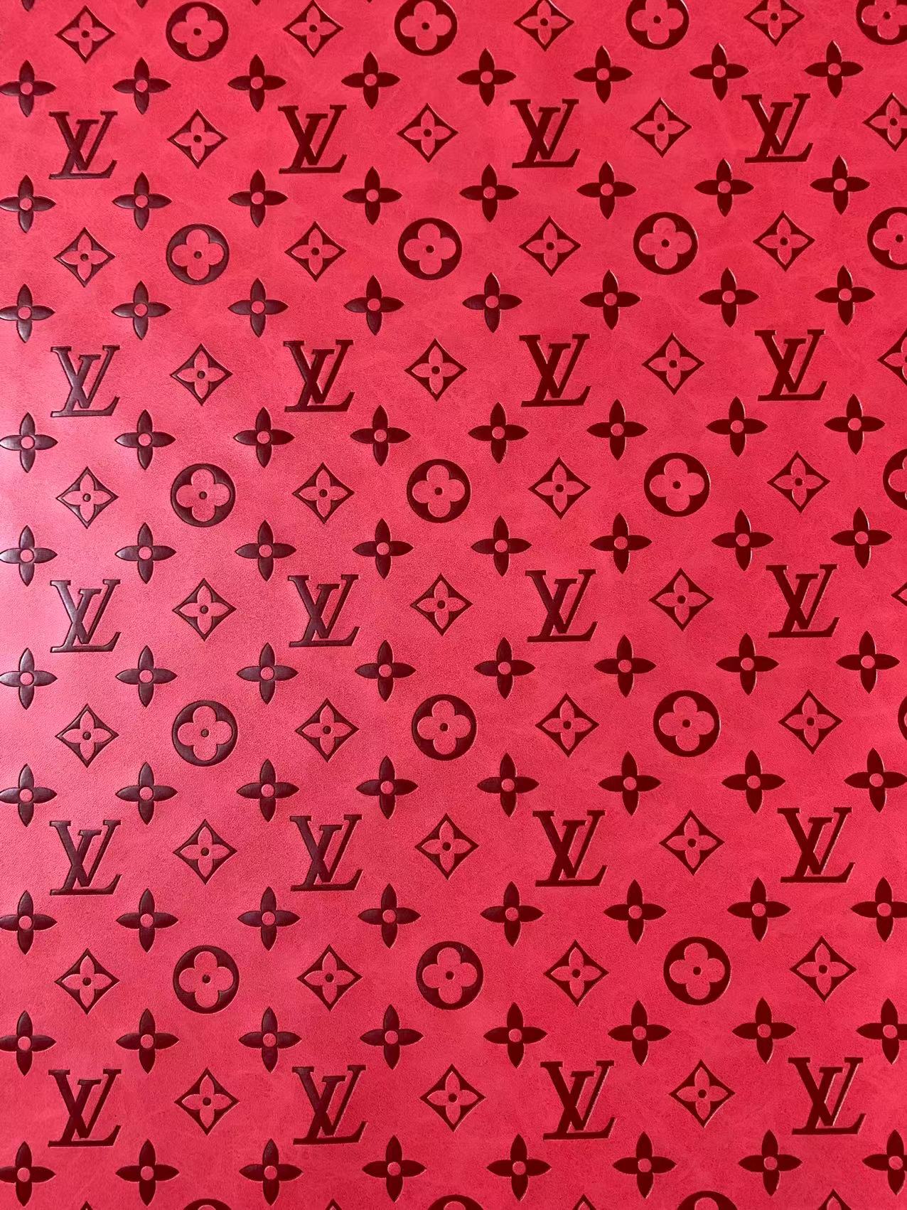 Fashion LV Vantage Embossed Leather Fabric For Handmade Handicrafts,DIY Shoes ,Customized Bags LV Design Leather By Yard (Red)