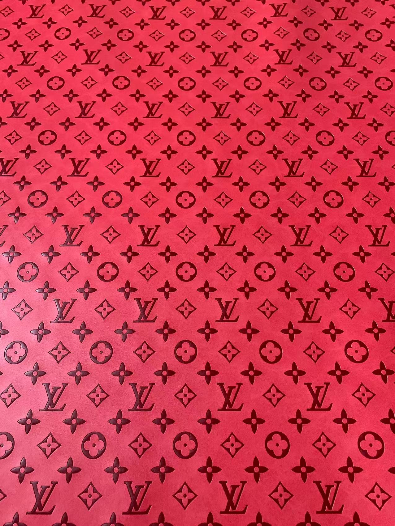 Fashion LV Vantage Embossed Leather Fabric For Handmade Handicrafts,DIY Shoes ,Customized Bags LV Design Leather By Yard (Red)