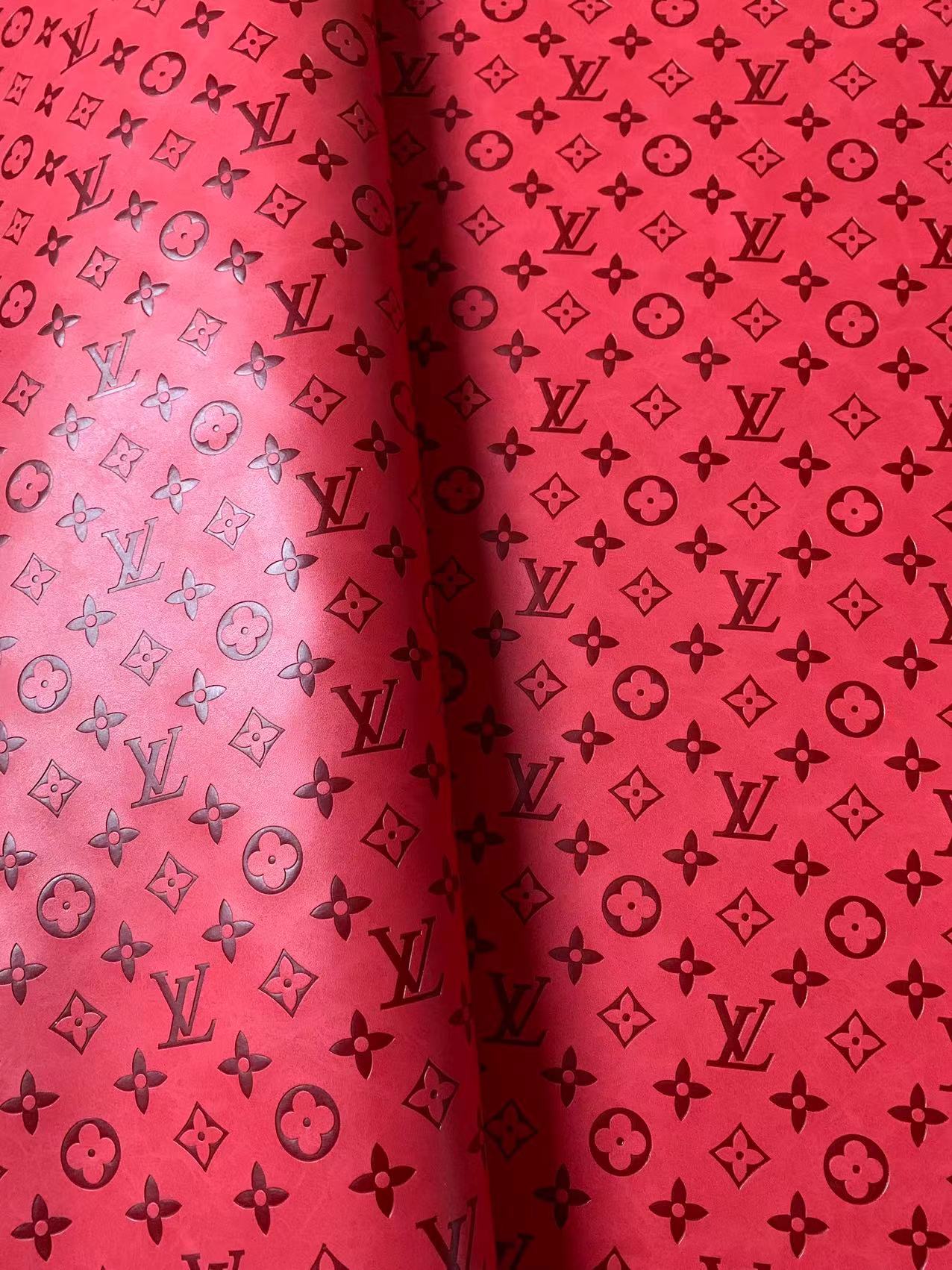 Fashion LV Vantage Embossed Leather Fabric For Handmade Handicrafts,DIY Shoes ,Customized Bags LV Design Leather By Yard (Red)