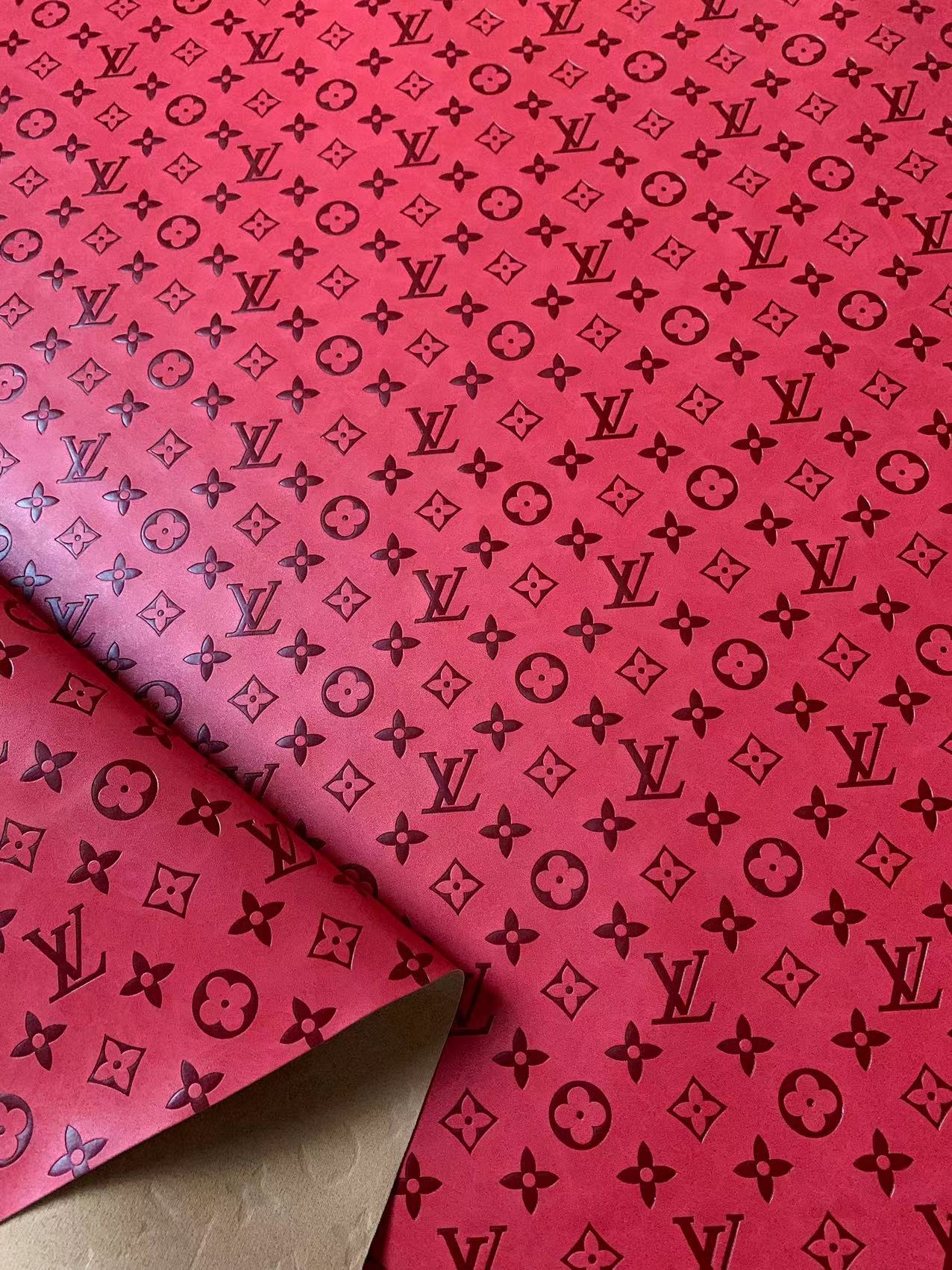Fashion LV Vantage Embossed Leather Fabric For Handmade Handicrafts,DIY Shoes ,Customized Bags LV Design Leather By Yard (Red)