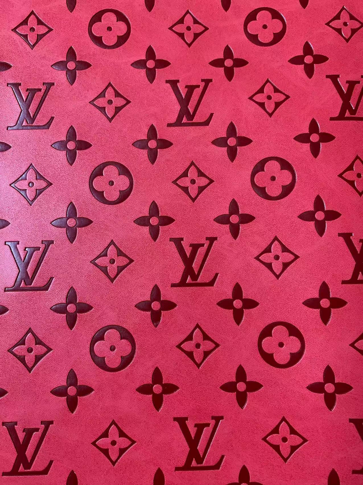 Fashion LV Vantage Embossed Leather Fabric For Handmade Handicrafts,DIY Shoes ,Customized Bags LV Design Leather By Yard (Red)