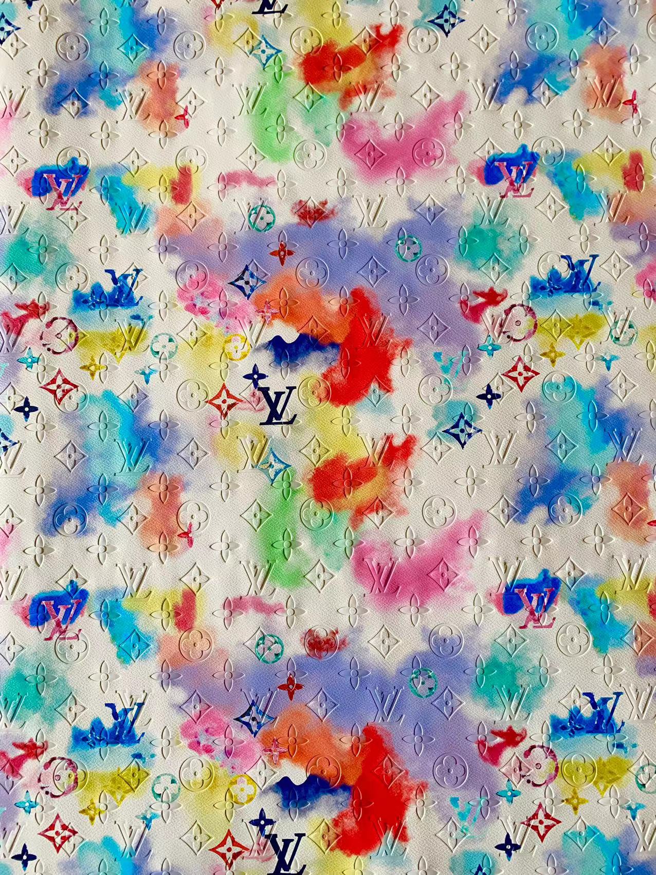 Tianchao Store New Craft LV Embossed Leather Fabric With Colorful Ink Pigment Deisgn For Handicraft By Yard