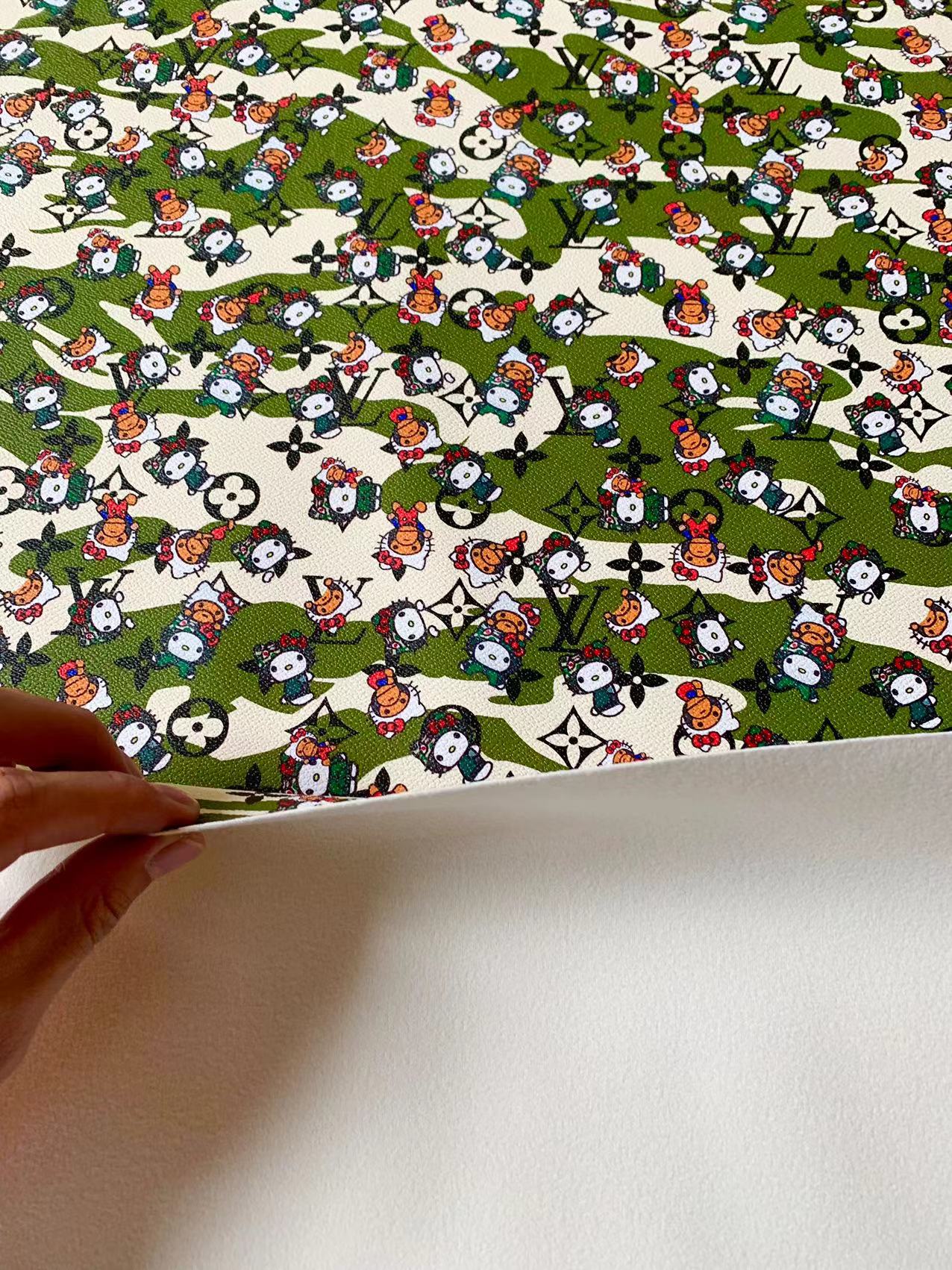 Tianchao Store Green Bape With LV Hello Kitty Cat Cartoon Leather Fabric For Custom Sneakers DIY Shoes