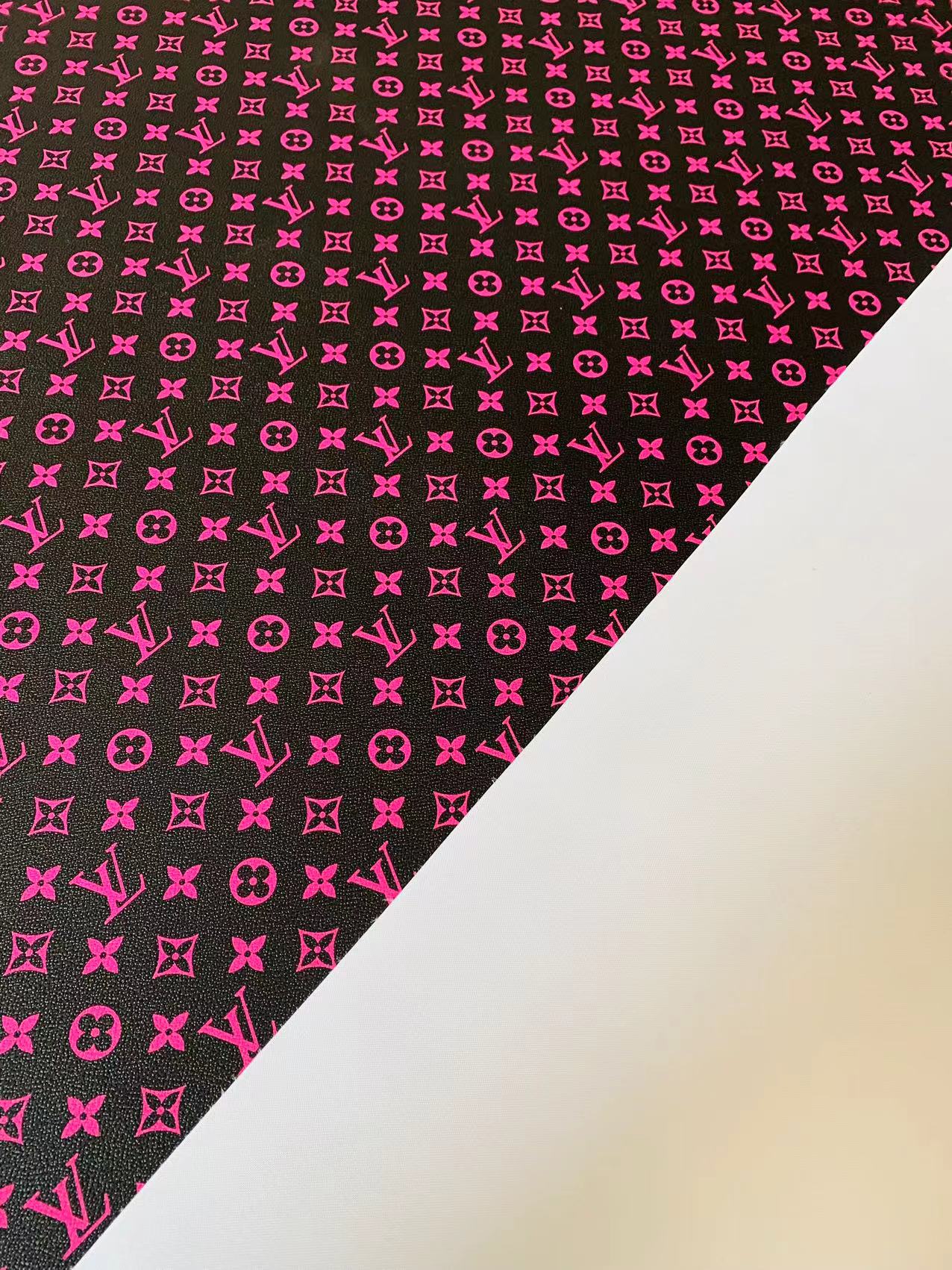Custom Desin Black With Dark Pink LV Vinyl Leather For DIY Sneakers And Upholstery