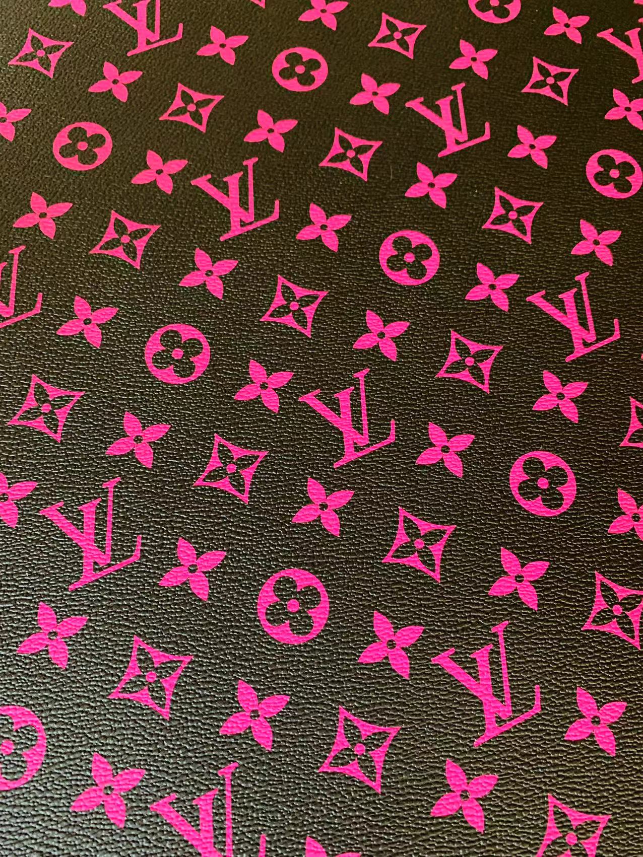 Custom Desin Black With Dark Pink LV Vinyl Leather For DIY Sneakers And Upholstery