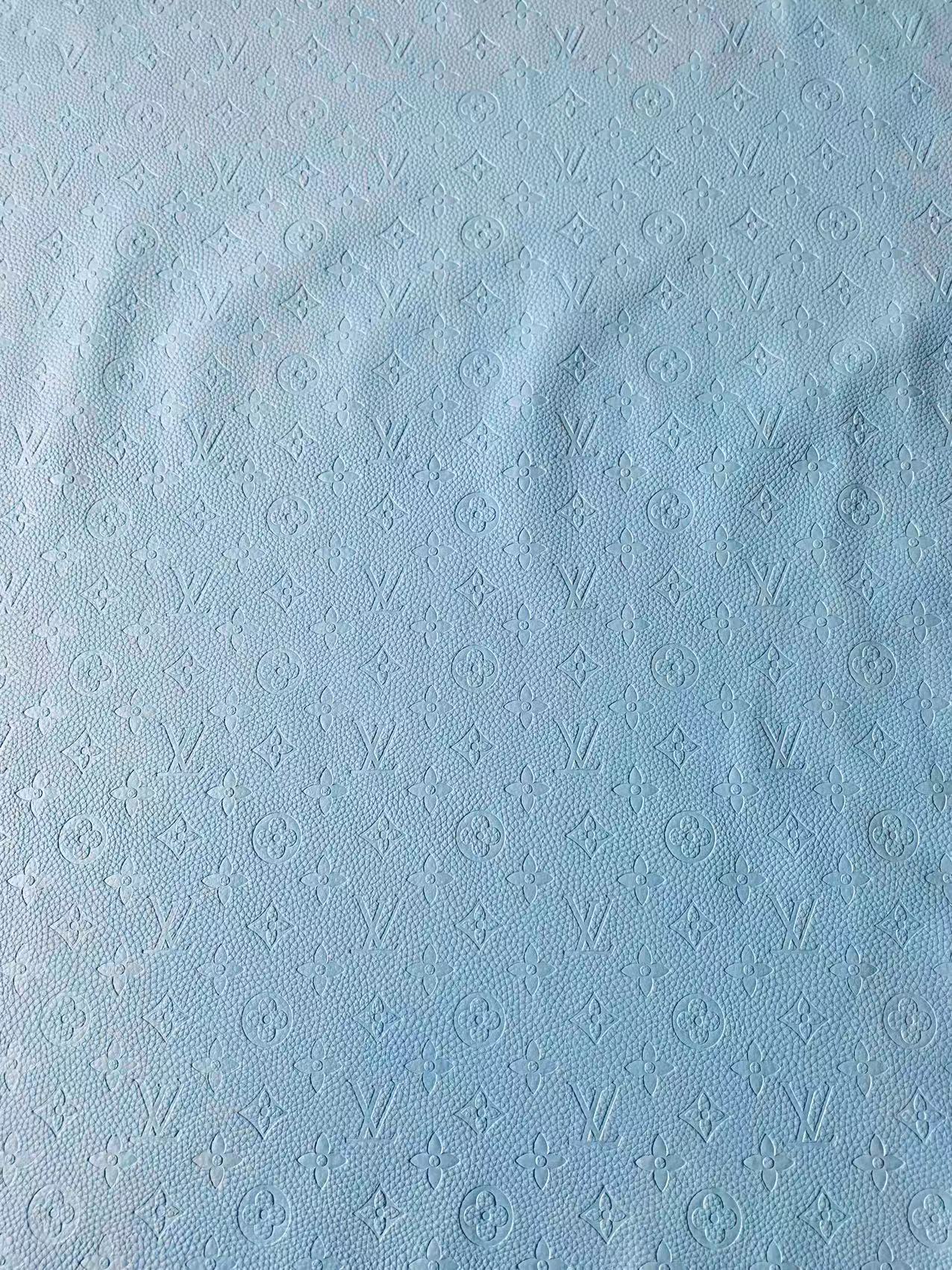 Fashion Embossed LV Crafting Leather Fabric For Handmade Bags and Shoe ,DIY Handicrafts By Yards (Sky Blue)
