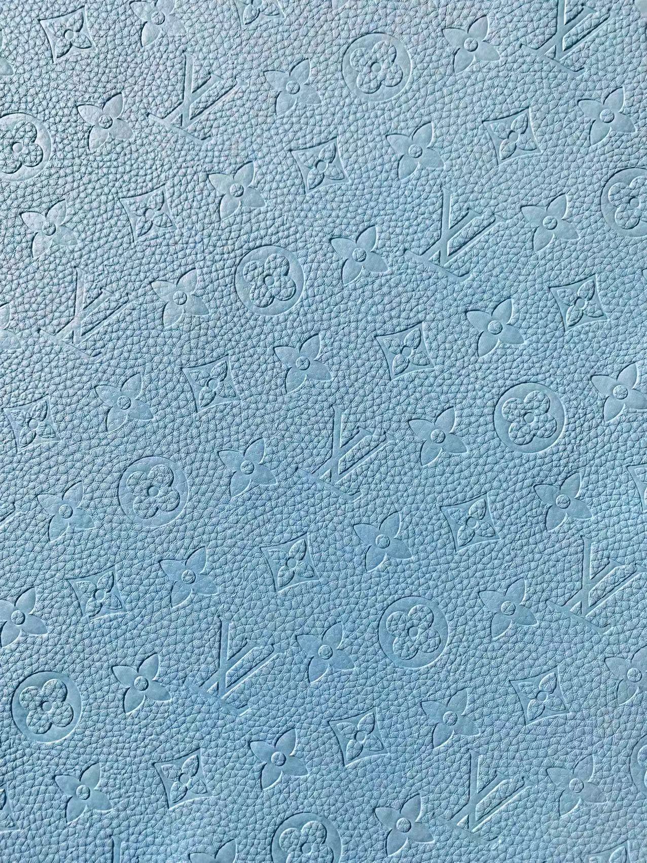 Fashion Embossed LV Crafting Leather Fabric For Handmade Bags and Shoe ,DIY Handicrafts By Yards (Sky Blue)