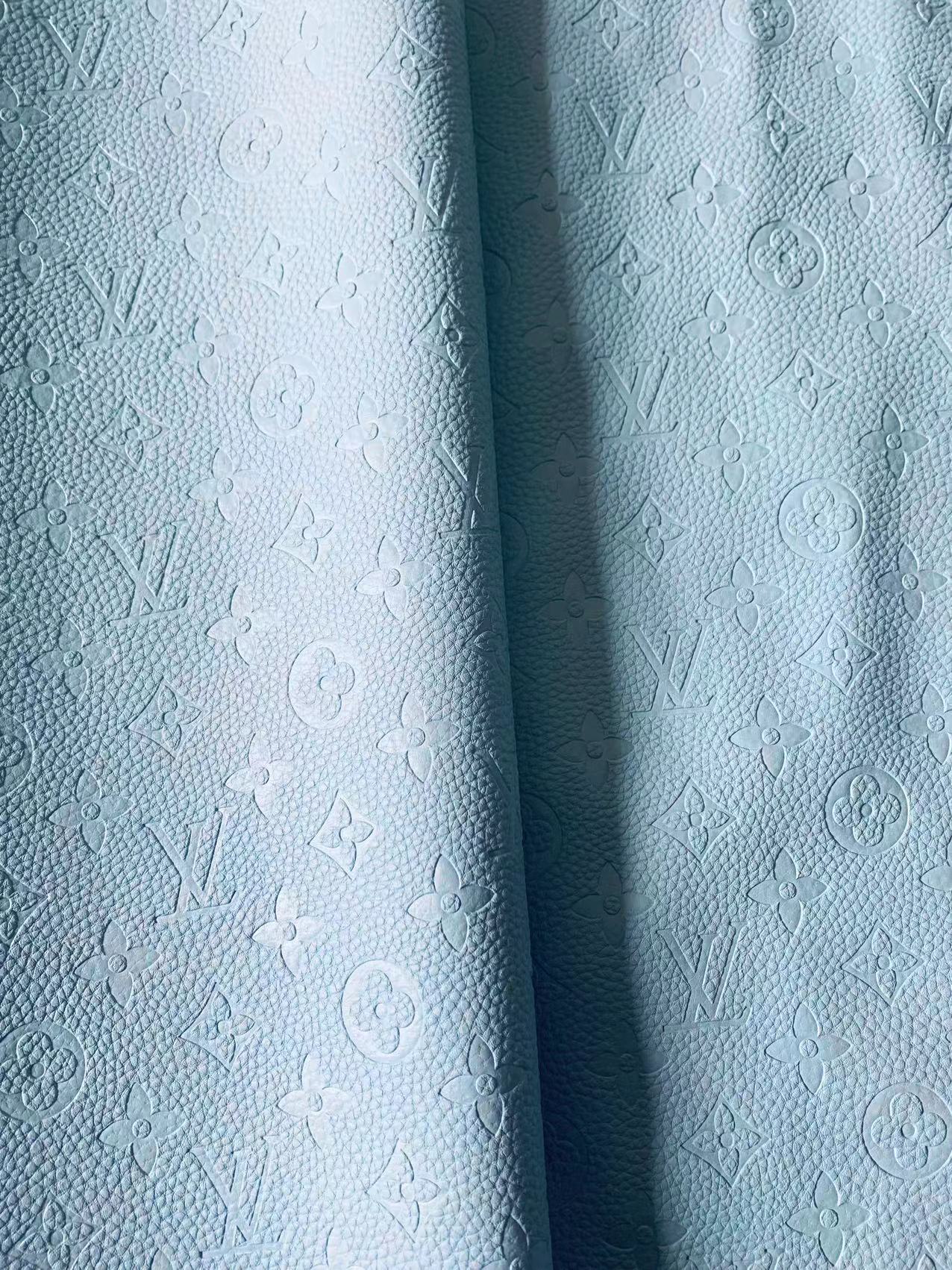 Fashion Embossed LV Crafting Leather Fabric For Handmade Bags and Shoe ,DIY Handicrafts By Yards (Sky Blue)