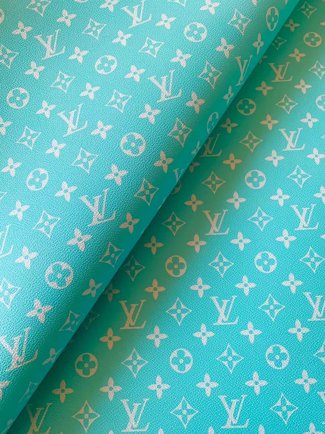 Classic Bright Blue LV Vinyl leather fabric For Handmade Handicraft Goods