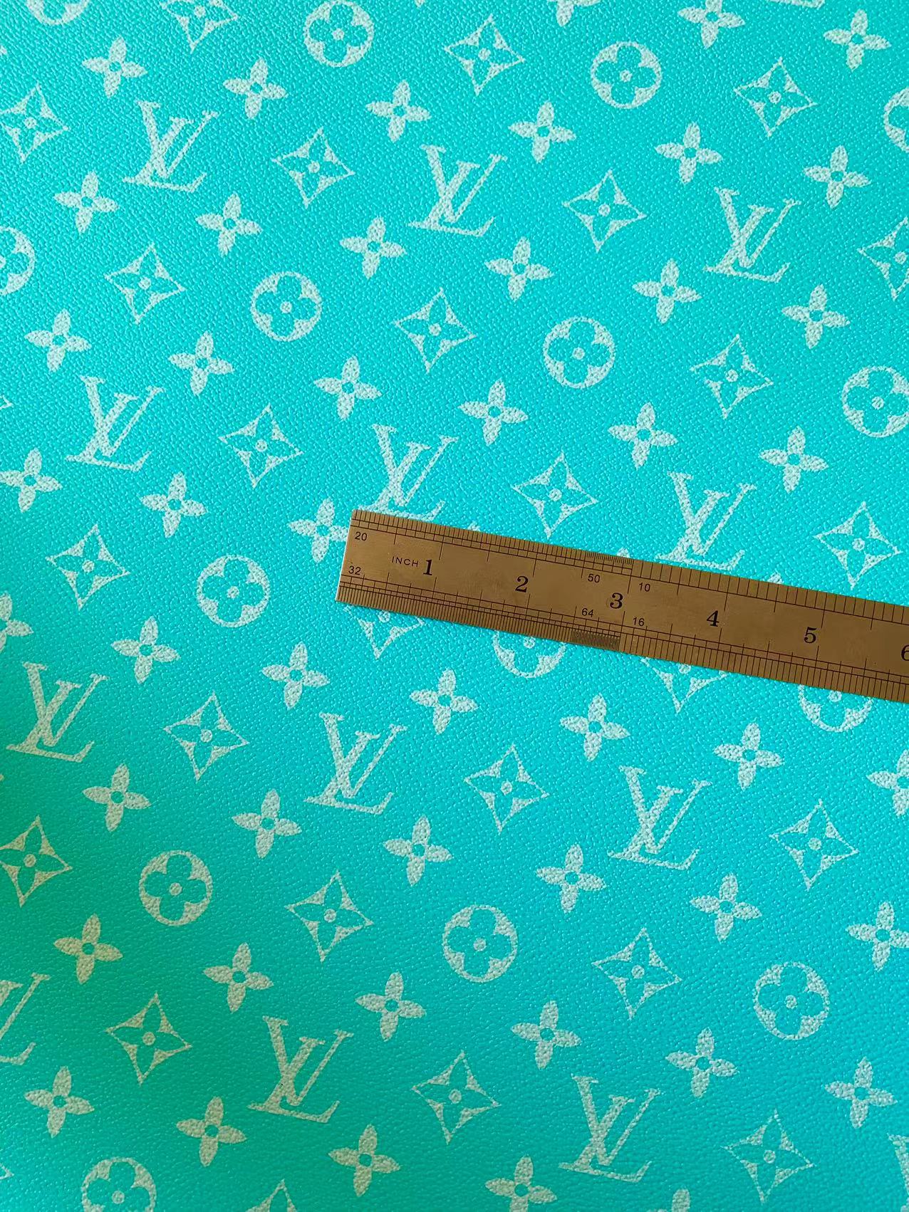 Classic Bright Blue LV Vinyl leather fabric For Handmade Handicraft Goods