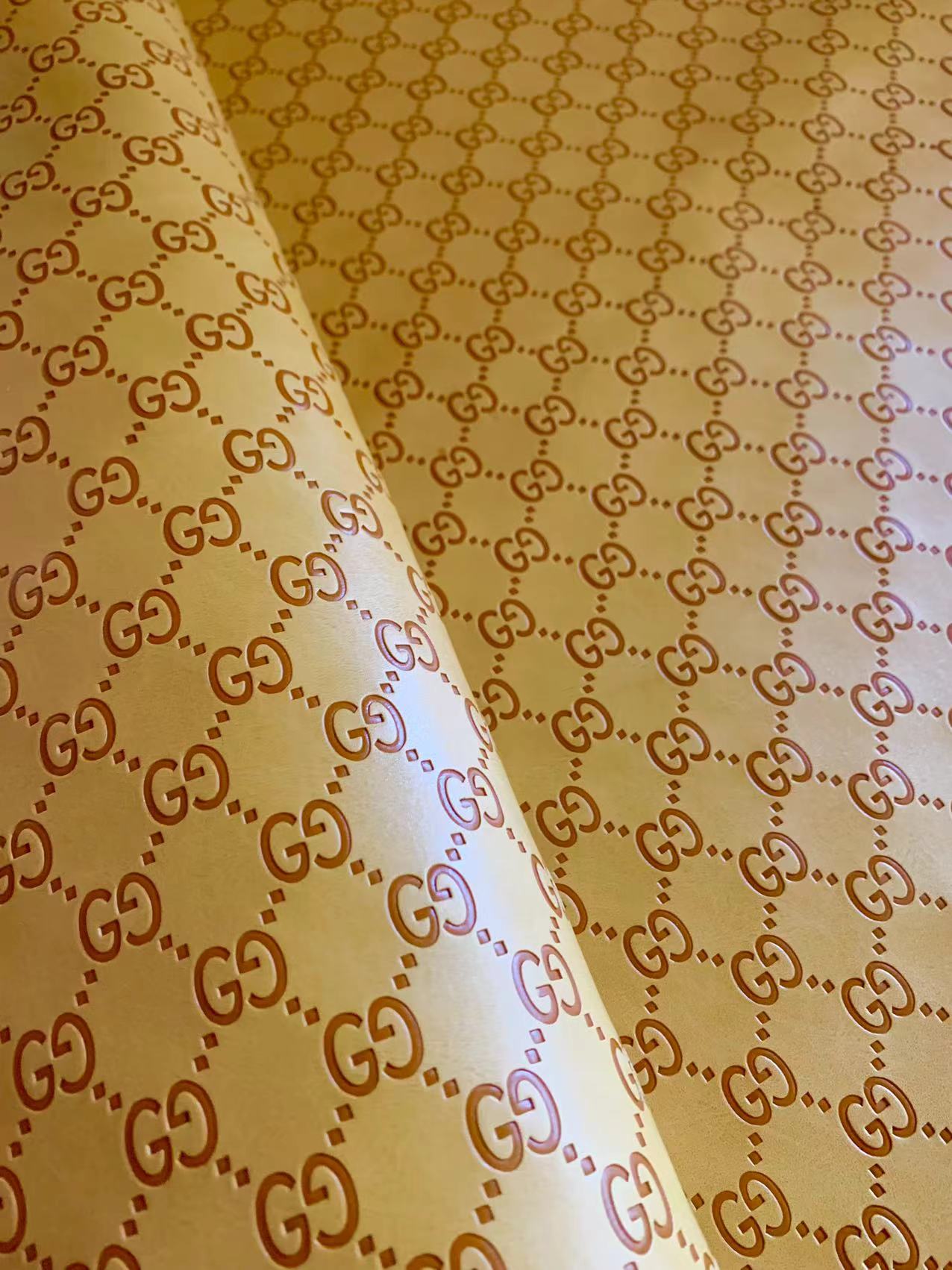 Classic Khaki Gucci Embossed Leather Fabric For Handmade Sneaker,Bags,Upholstery Goods By Yard