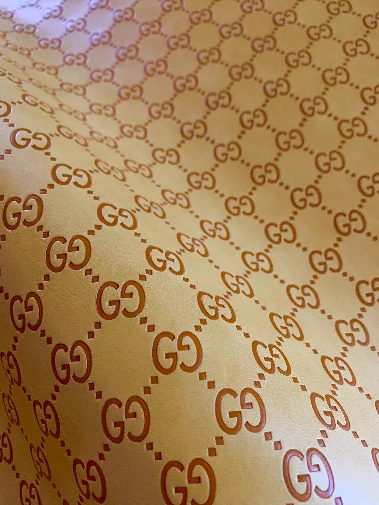 Classic Khaki Gucci Embossed Leather Fabric For Handmade Sneaker,Bags,Upholstery Goods By Yard