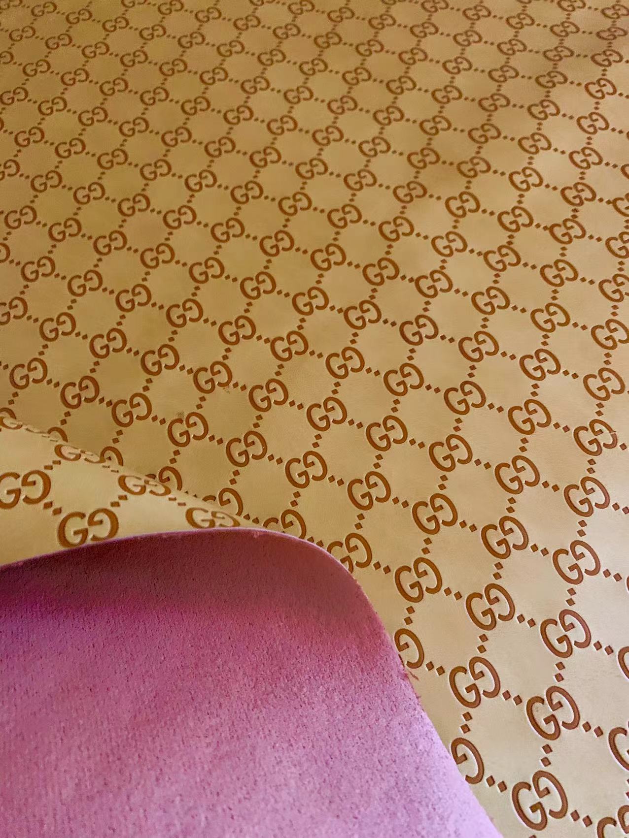 Classic Khaki Gucci Embossed Leather Fabric For Handmade Sneaker,Bags,Upholstery Goods By Yard