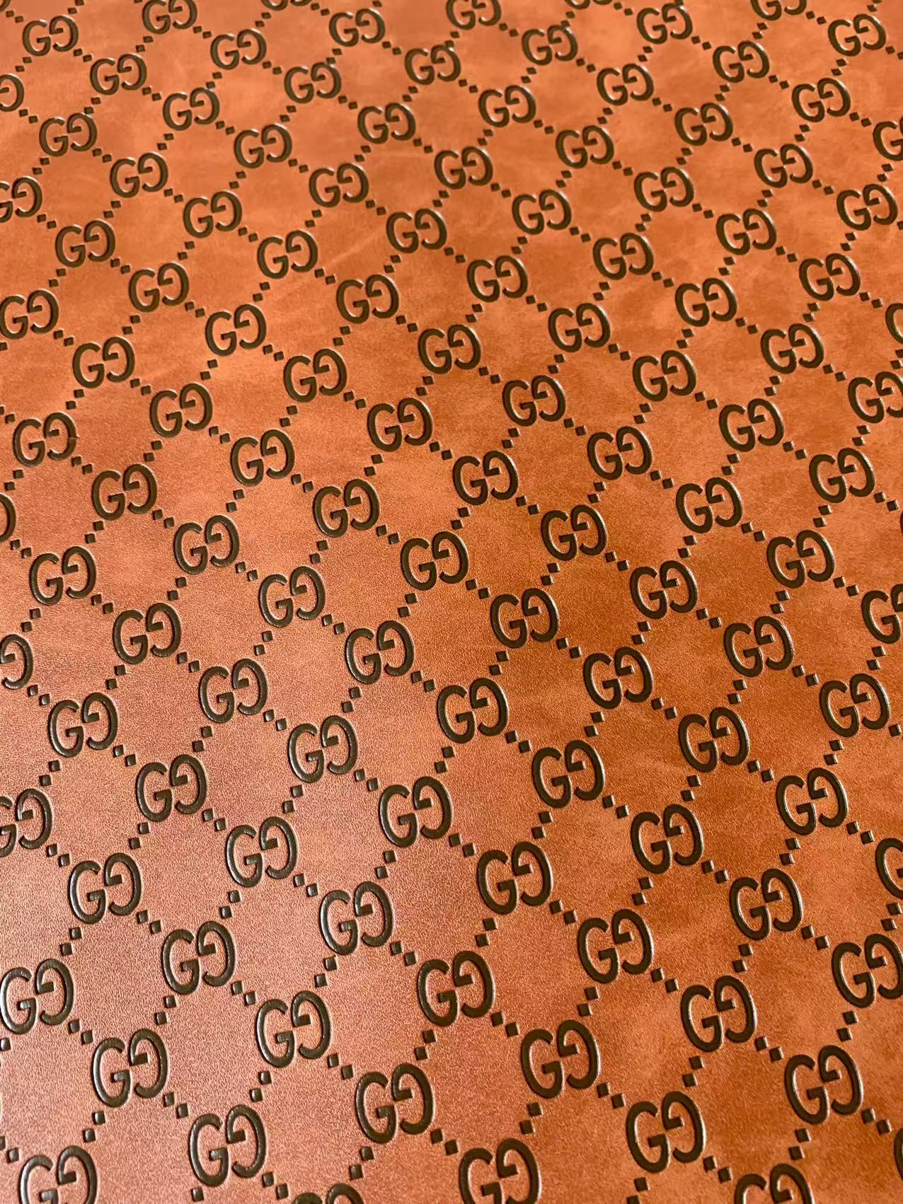 Classic Brown Gucci Embossed Leather Fabric For Handmade Sneaker,Bags,Upholstery Goods By Yard