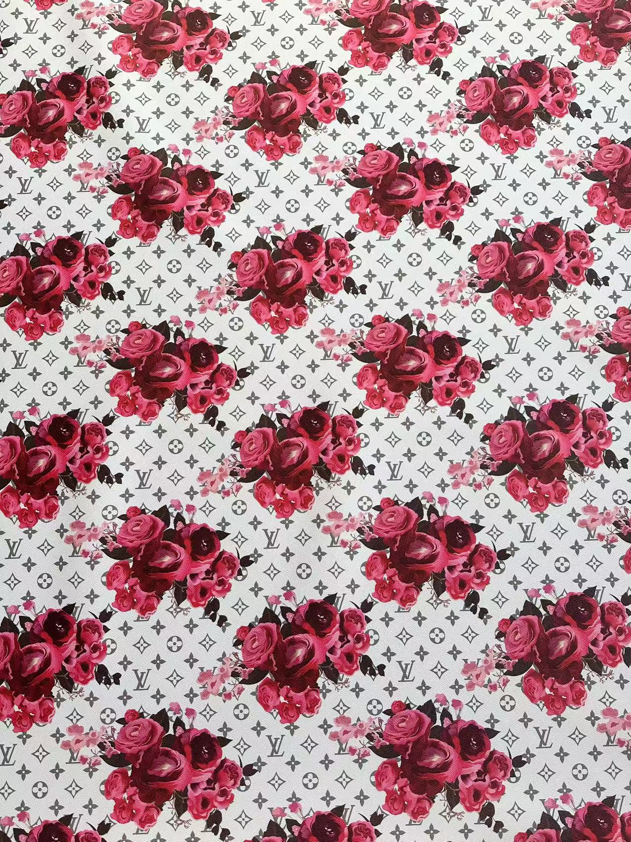 Fashion LV With Red Rose Design Leather Fabric For Handmade Bags , Handmade Shoes By Yards