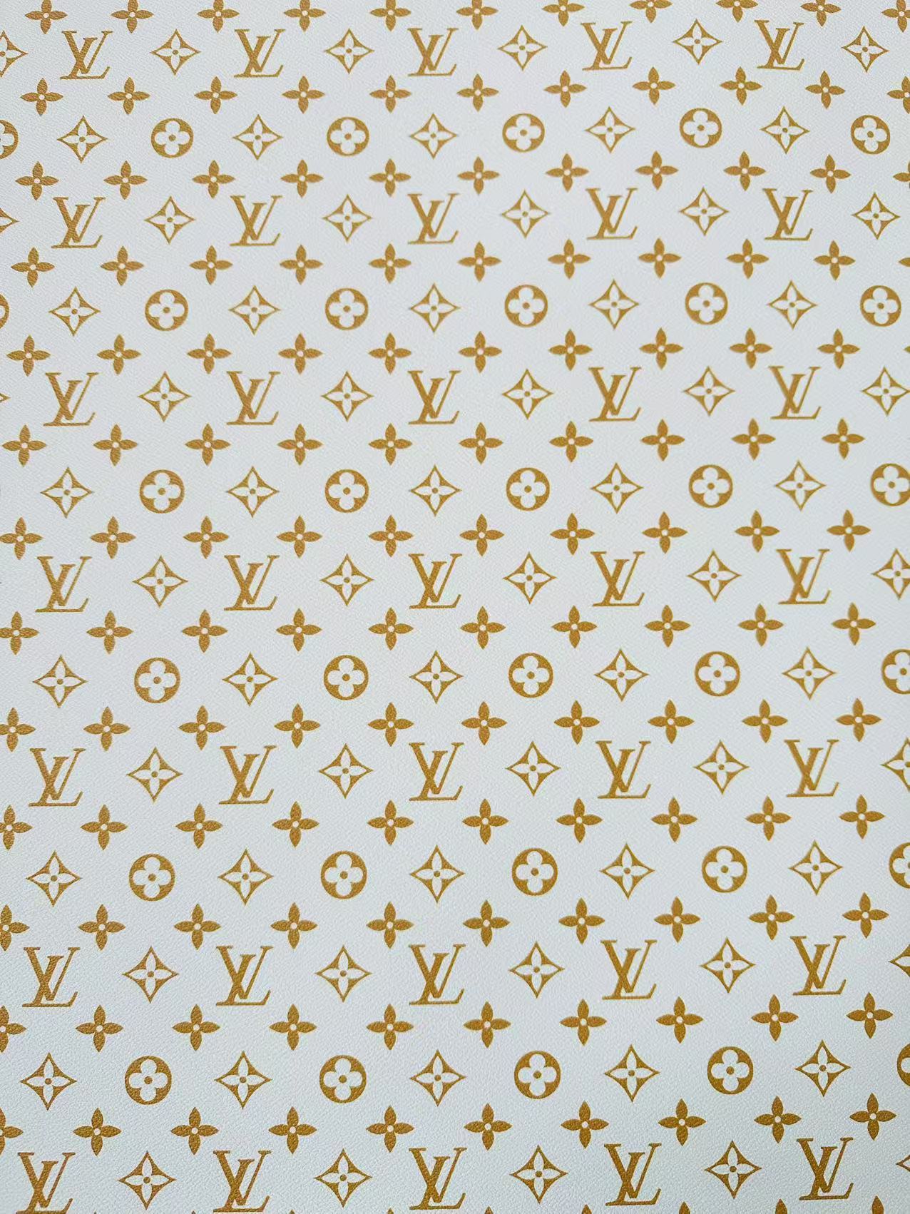 Fashion White With Gold LV Vinyl Leather For Handmade Sneaker, Upholstery Handicraft By Yard