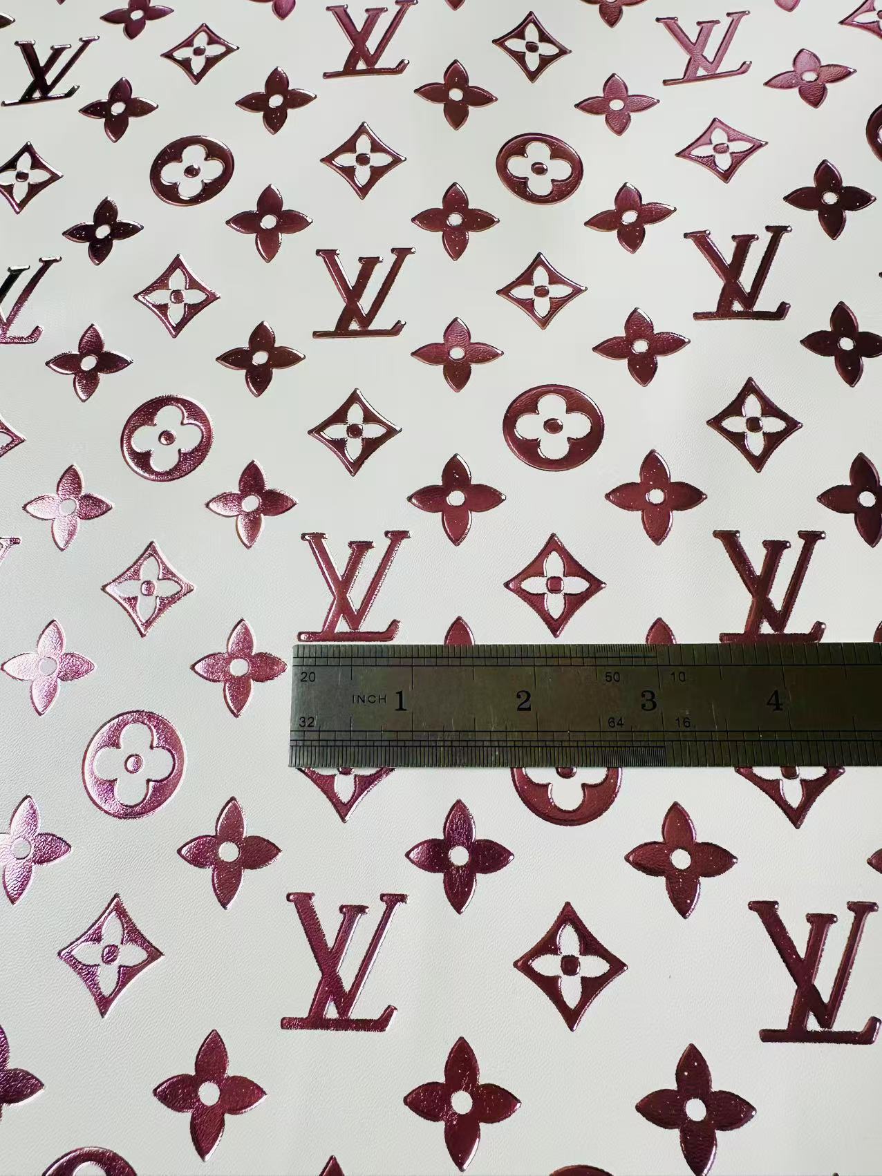 Classic LV Lighting Colorful Embossed Leather Fabric ,Handmade Bags ,Shoes Upholstery Leather By Yard (Rose Red)