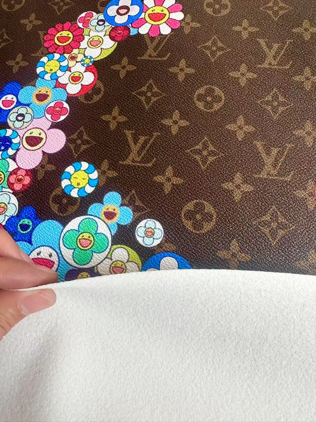 Fashion LV With Takashi Murakami Leather Fabric For Handmade Sneaker, Upholstery By Yard