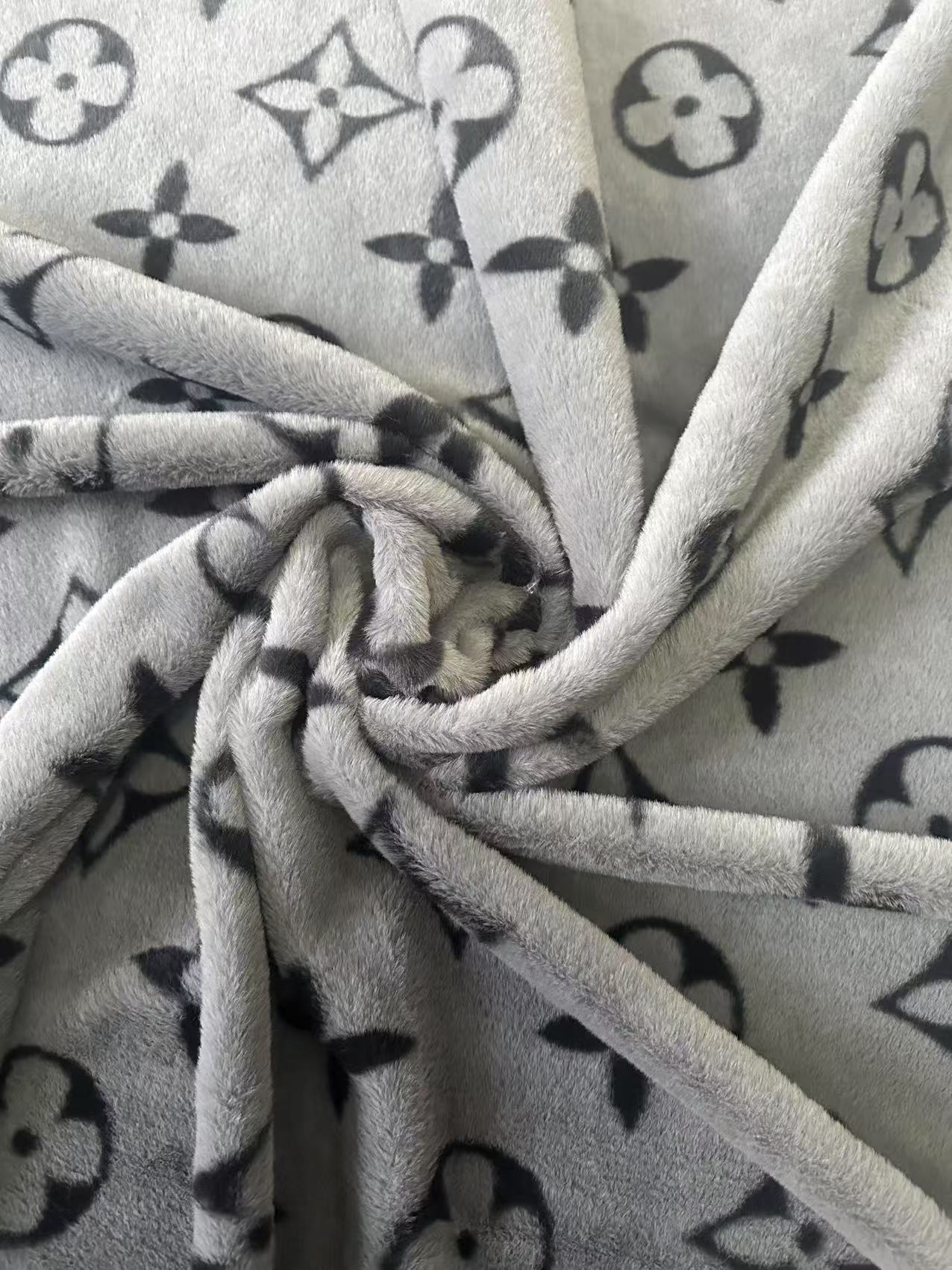 Big LV Design Gray NO LOGO Rabbit Plush Fabric, Cony Fabric For Handmade Clothing By Yard