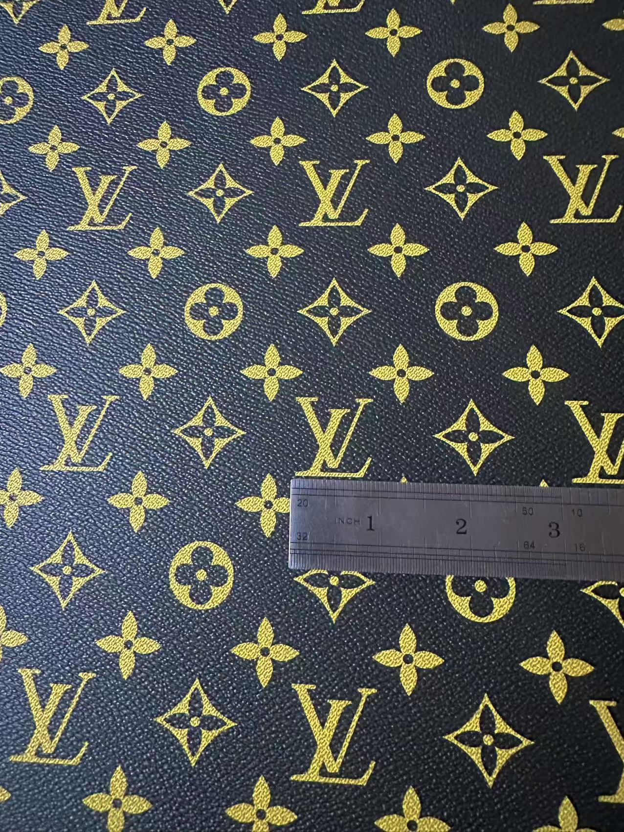 Fashion Black With Yellow LV Vinyl Leather Fabric For Handmade Sneaker,Upholstery Goods By Yard