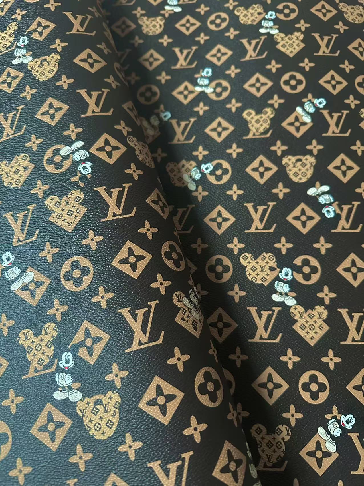 Craft Best Quality LV With Mickey Mouse Vinyl Leather Fabric For Handmade Sneaker,Upholstery By Yard