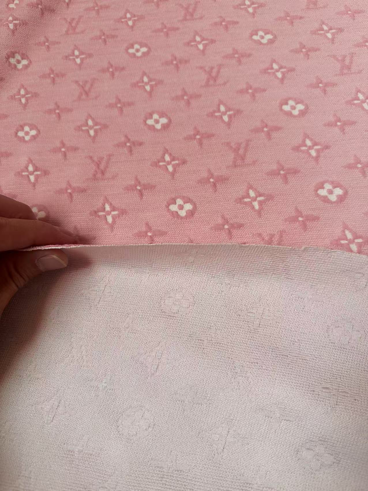 Fashion Pink LV Embossed Jacquard Cloth Fabric For Handmade Clothing By Yard