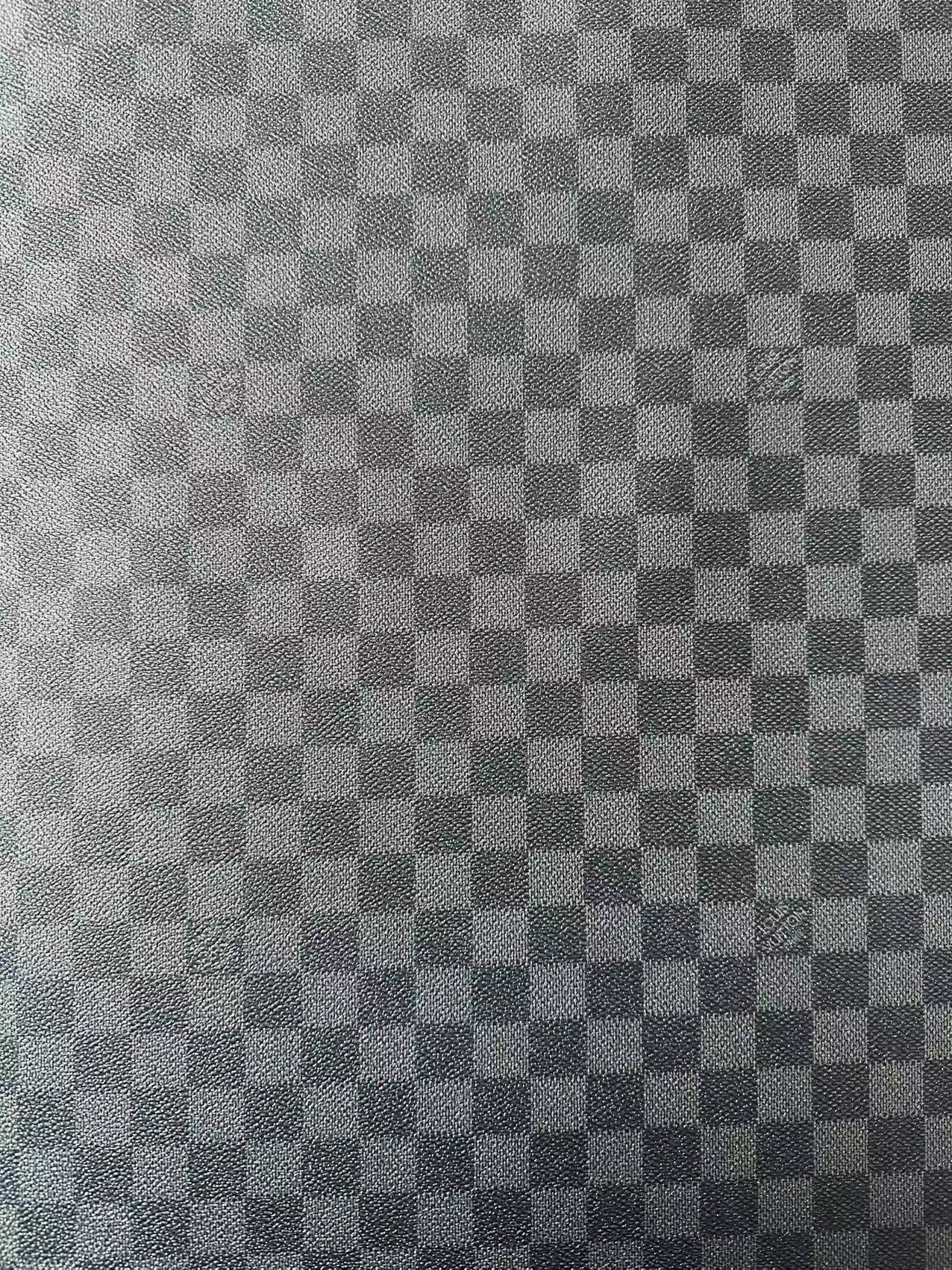 Craft Dark Black Louis Vuitton Damier Vinyl Leather For Handmade Bag , Shoes ,Upholstery, Grid Cup Mat Leather By Yard(Black)