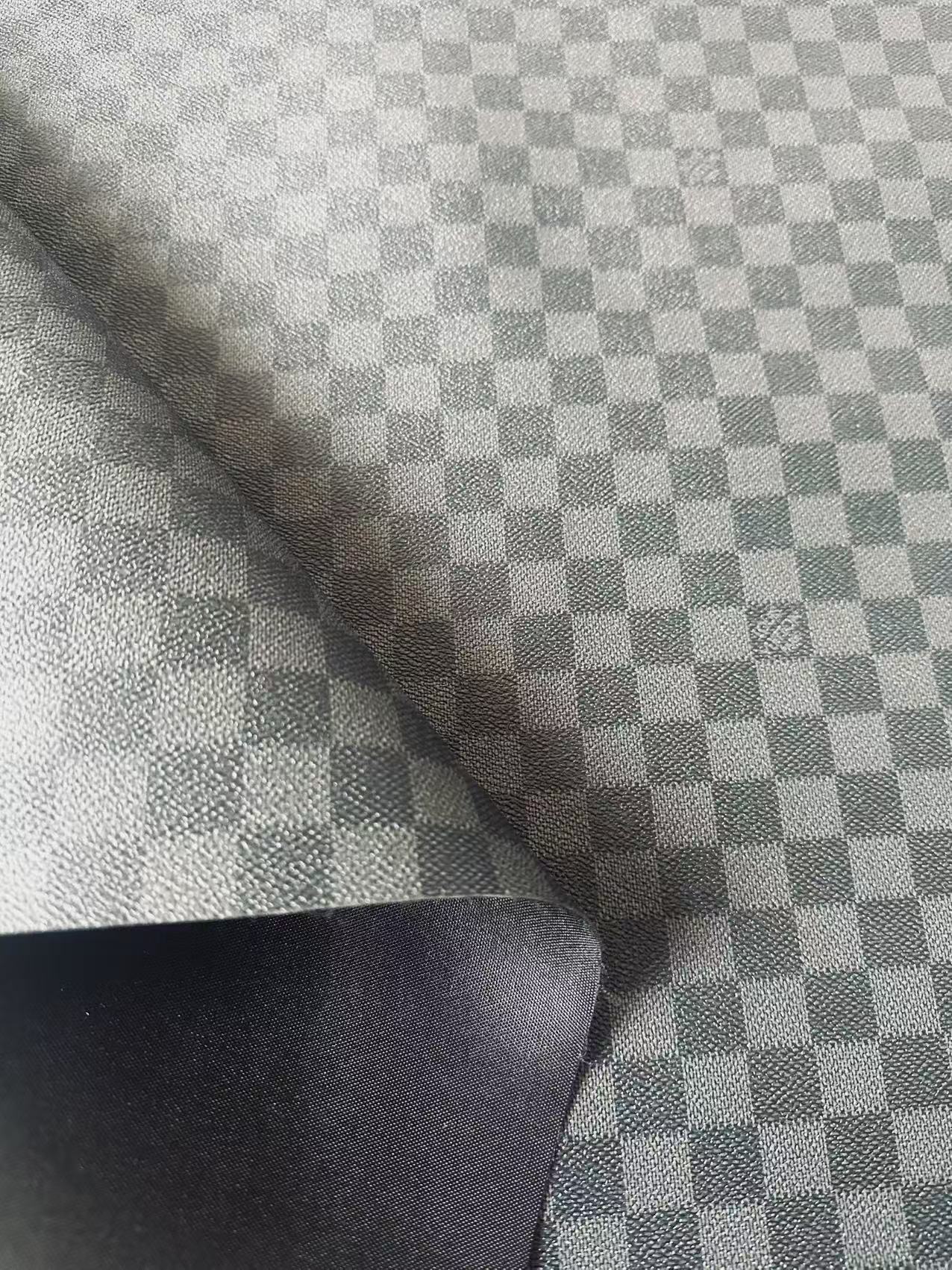 Craft Dark Black Louis Vuitton Damier Vinyl Leather For Handmade Bag , Shoes ,Upholstery, Grid Cup Mat Leather By Yard(Black)