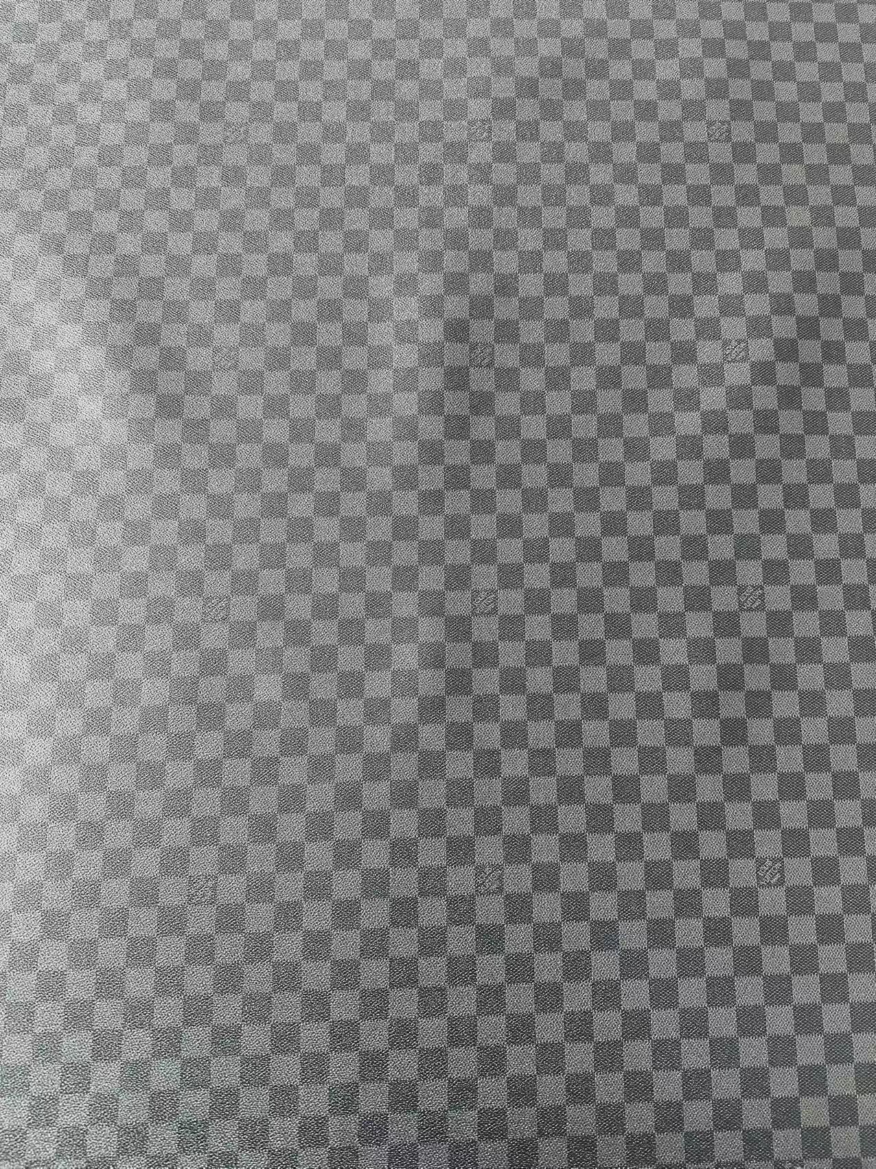 Craft Dark Black Louis Vuitton Damier Vinyl Leather For Handmade Bag , Shoes ,Upholstery, Grid Cup Mat Leather By Yard(Black)