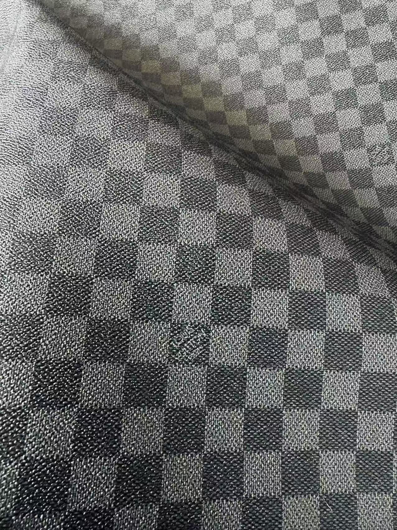 Craft Dark Black Louis Vuitton Damier Vinyl Leather For Handmade Bag , Shoes ,Upholstery, Grid Cup Mat Leather By Yard(Black)