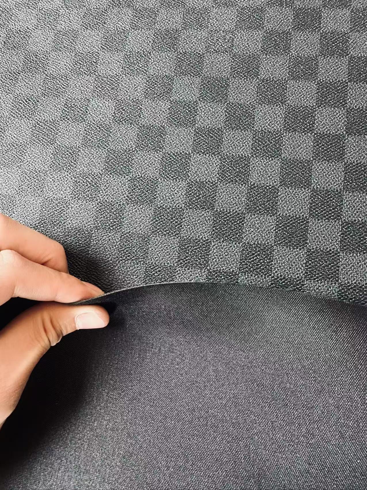 Craft Dark Black Louis Vuitton Damier Vinyl Leather For Handmade Bag , Shoes ,Upholstery, Grid Cup Mat Leather By Yard(Black)
