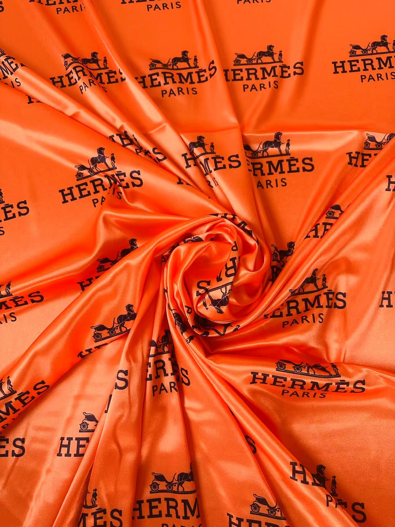 Classic Hermes Satin Shiny Cloth Fabric For Handmade Sewing Scarf ,Clothing Shoes By Yard