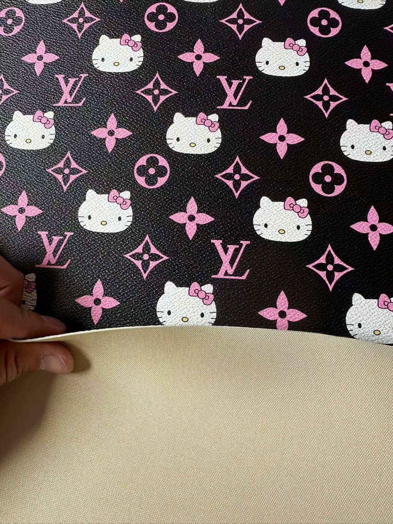 Craft Pink LV With Hello Kitty Vinly Leather For Handmade Shoes , Car Upholstery Handicraft Goods