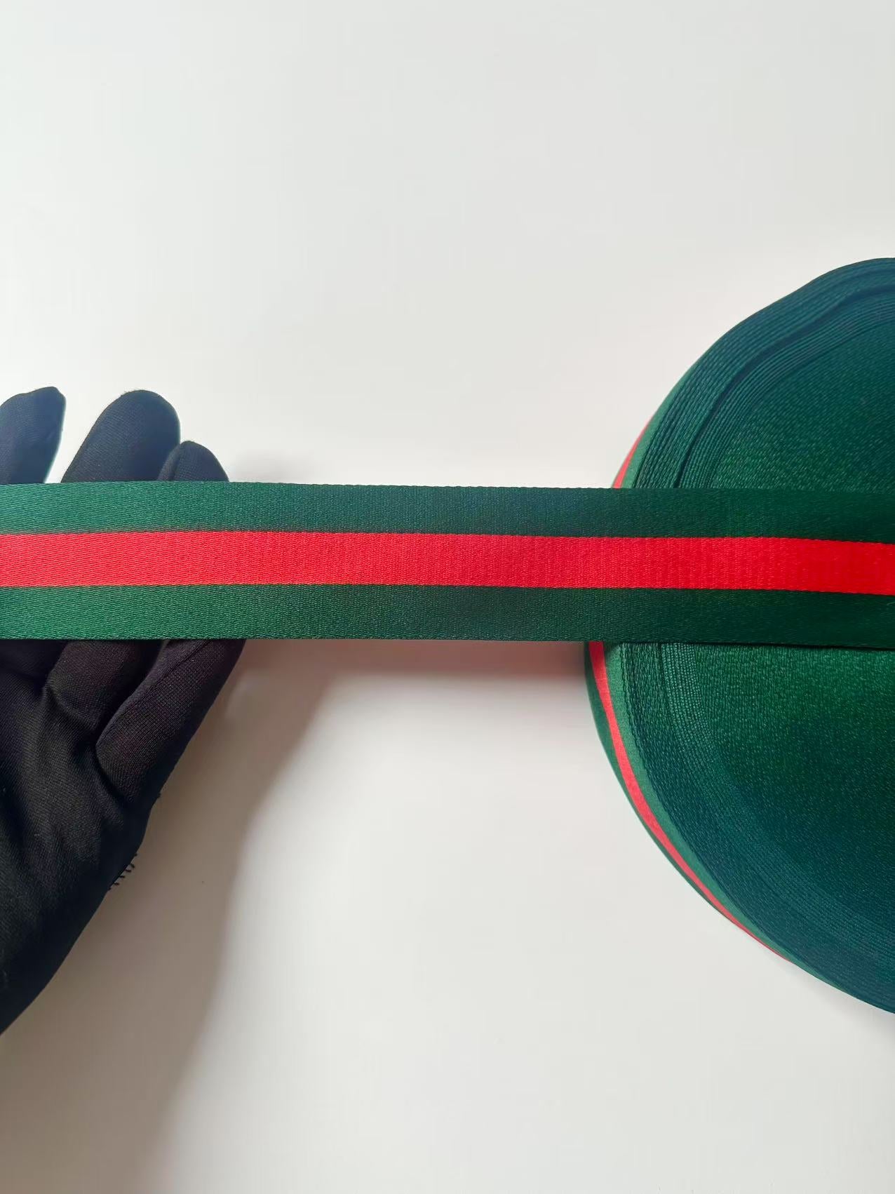 Craft Gucci 1.5 inch Strap ,Handmade Striped Ribbon Trim Embroidered For shoes ,Bags ,Handicrafts By Yard (Green with Red )