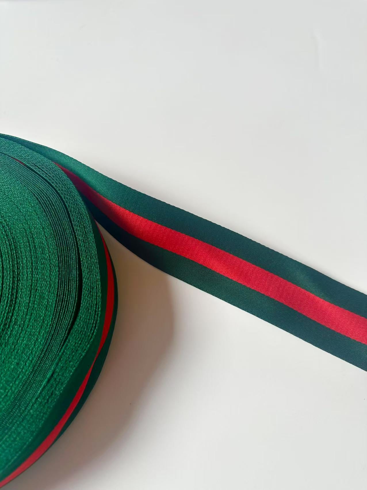 Craft Gucci 1.5 inch Strap ,Handmade Striped Ribbon Trim Embroidered For shoes ,Bags ,Handicrafts By Yard (Green with Red )