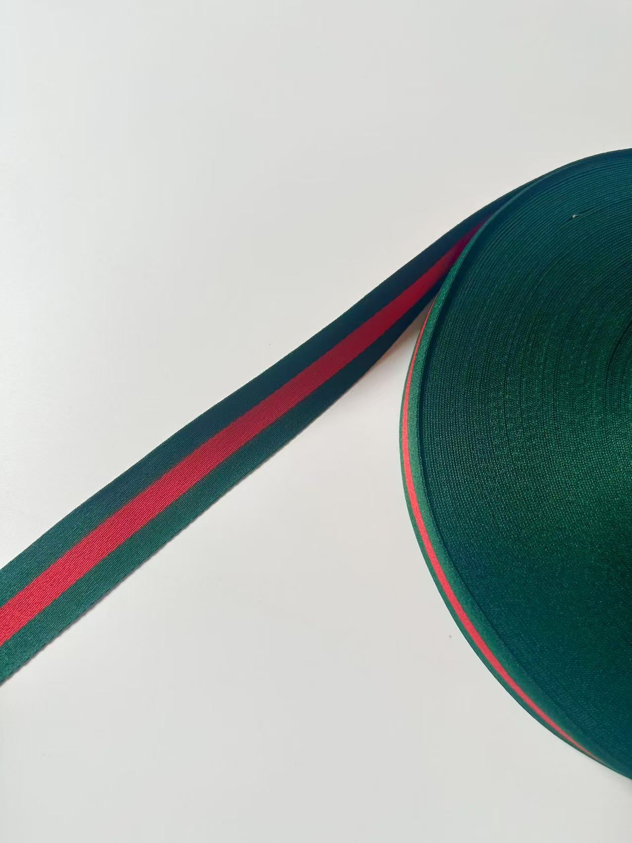 Craft Gucci 1 inch Strap ,Handmade Striped Ribbon Trim Embroidered For shoes ,Bags ,Handicrafts By Yard (Green with Red )