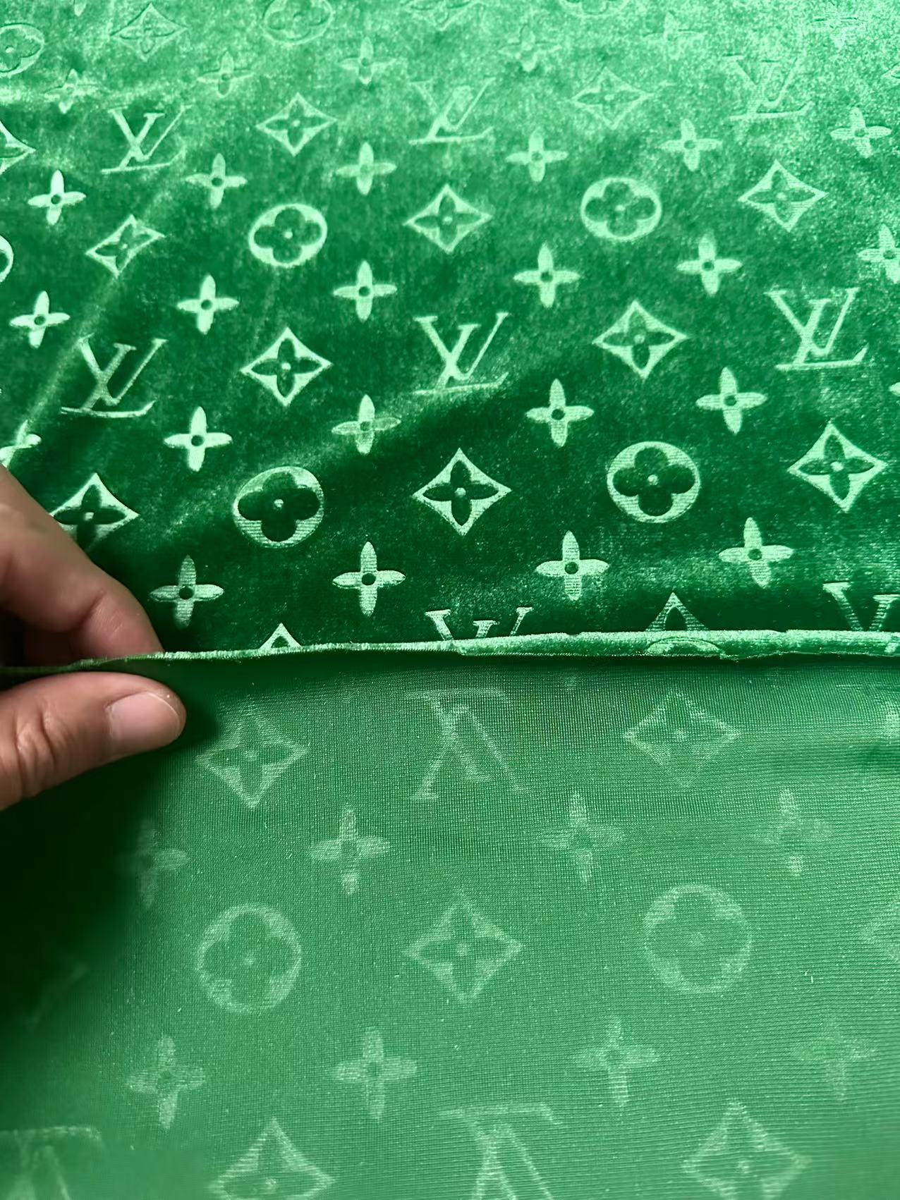 Popular Luxury LV Knitting Velvet Fabric For Handmade Sneaker,Car Upholstery and Apparel By Yard(Forest Green)