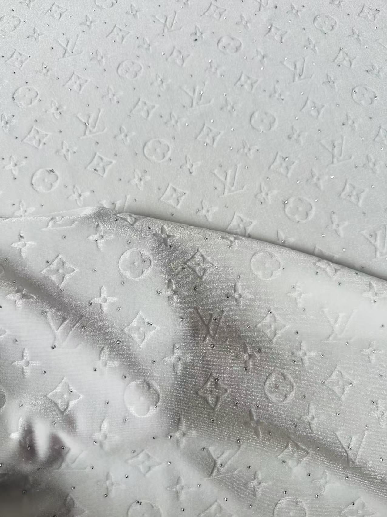 Fashion Luxury LV With Diamond Knitting Velvet Fabric For Handmade Sneaker, Upholstery ,Apparel By Yard(White)