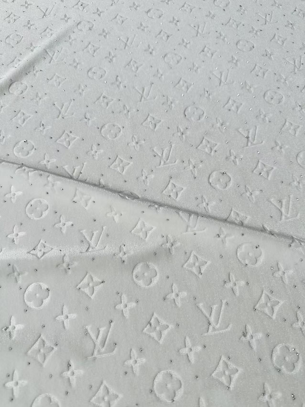 Fashion Luxury LV With Diamond Knitting Velvet Fabric For Handmade Sneaker, Upholstery ,Apparel By Yard(White)
