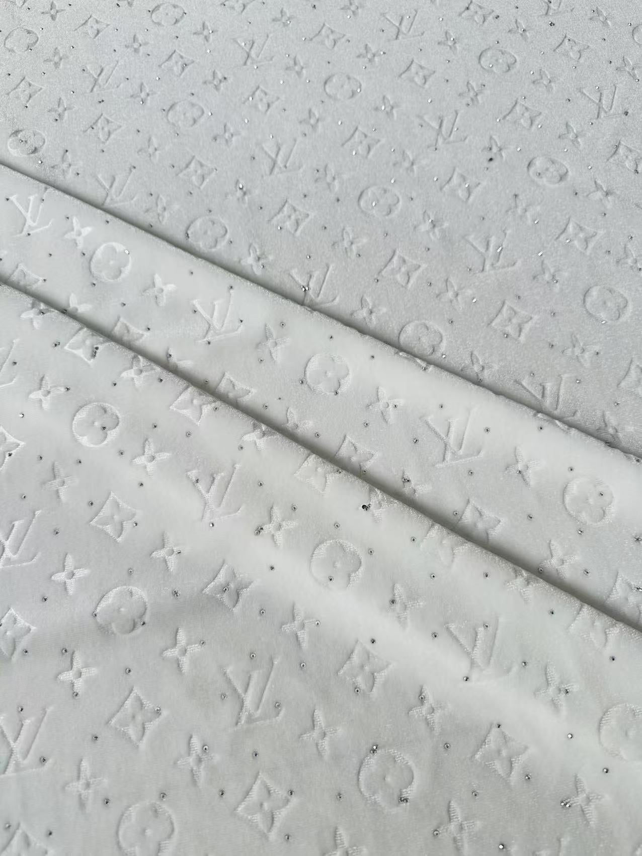 Fashion Luxury LV With Diamond Knitting Velvet Fabric For Handmade Sneaker, Upholstery ,Apparel By Yard(White)