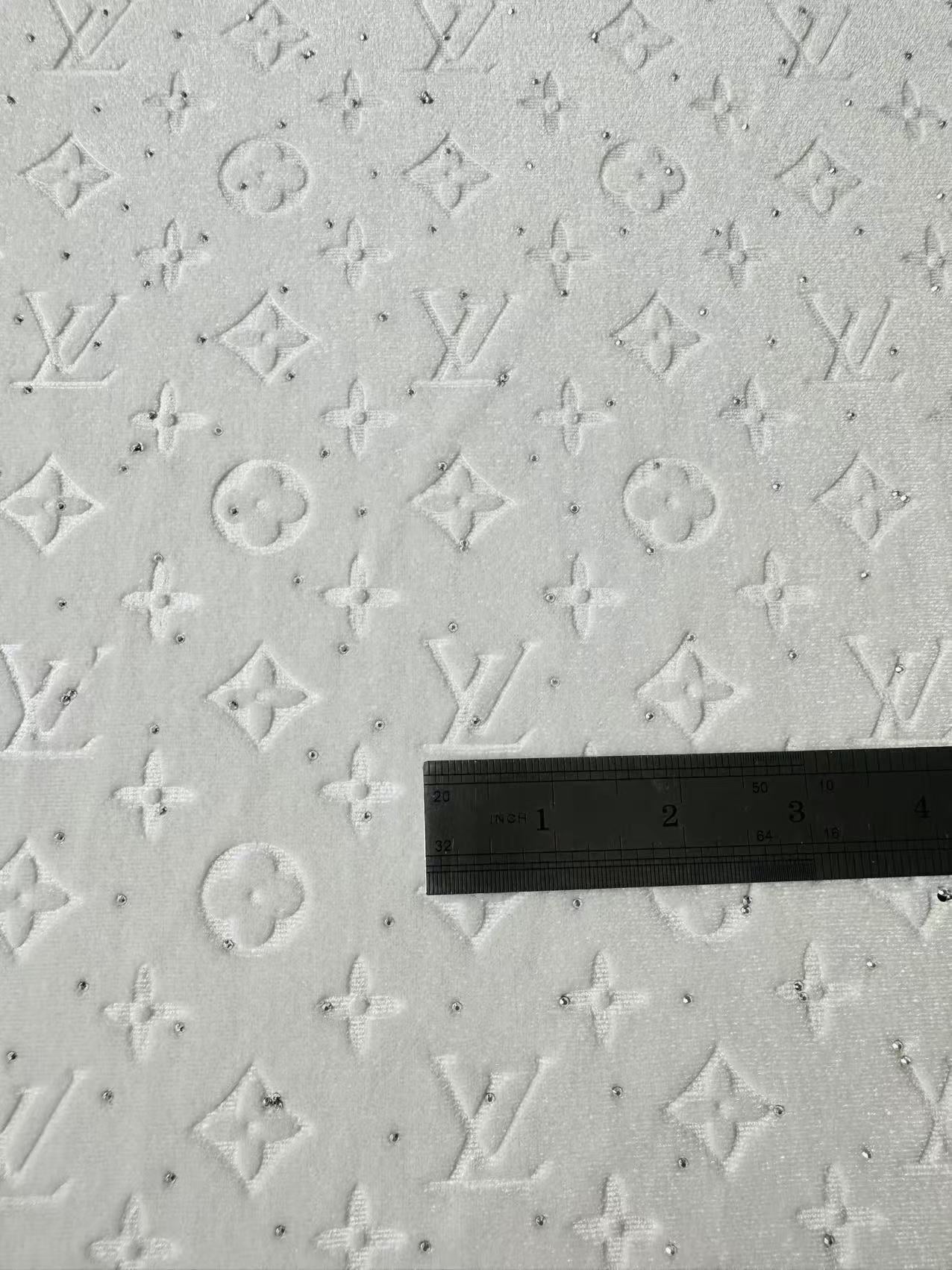 Fashion Luxury LV With Diamond Knitting Velvet Fabric For Handmade Sneaker, Upholstery ,Apparel By Yard(White)