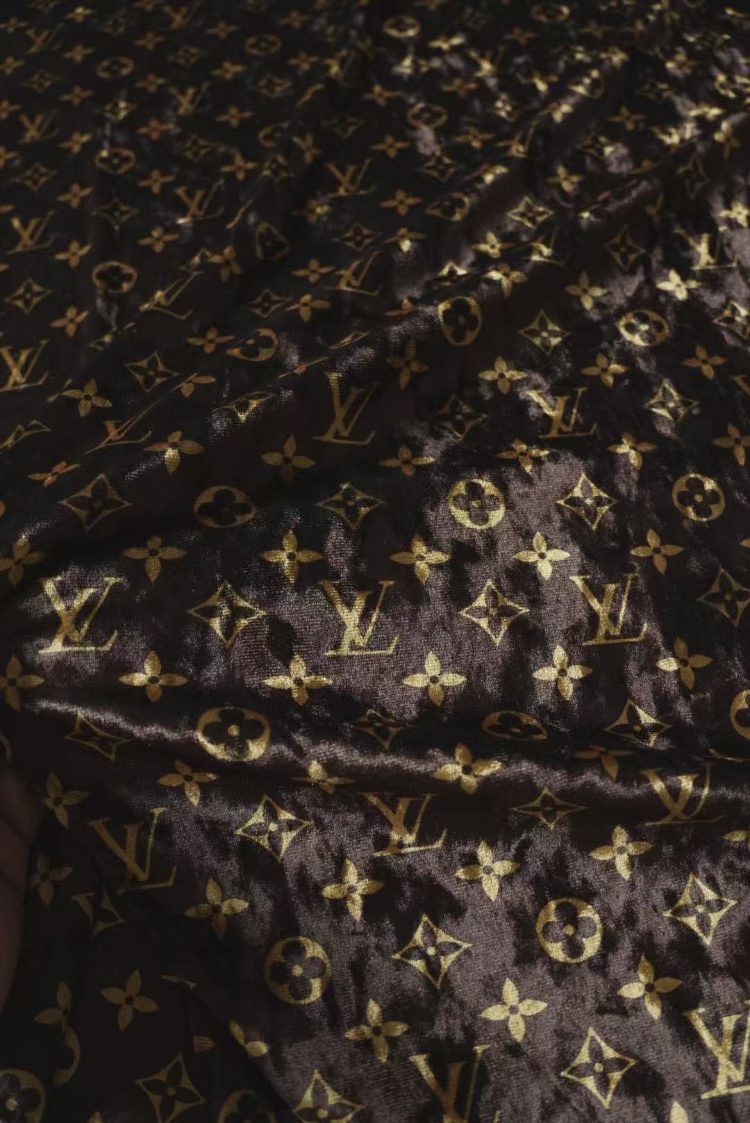 Craft Luxury LV Knitting Velvet Fabric For Handmade Sneaker,Car Upholstery and Clothing By Yard (Brown)