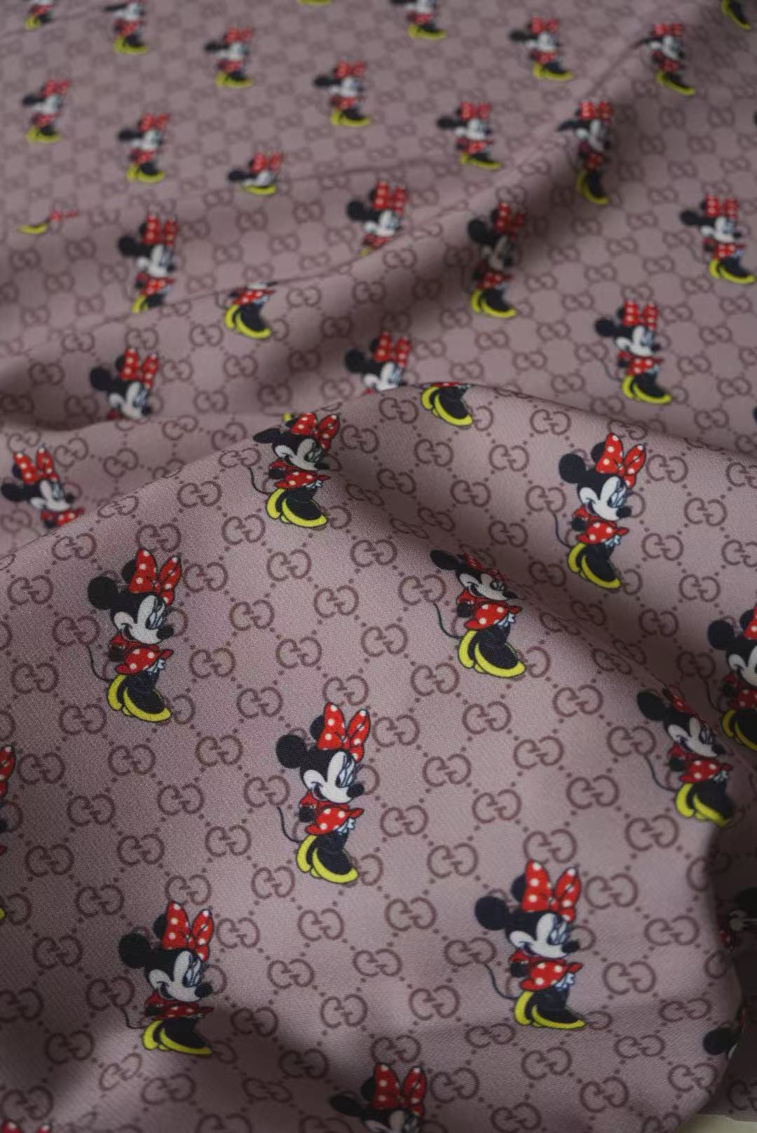 Fashion Gucci Disney Minnie Mouse Cotton With Polyester Fabric, Clothing Elastic Fabric By Yard