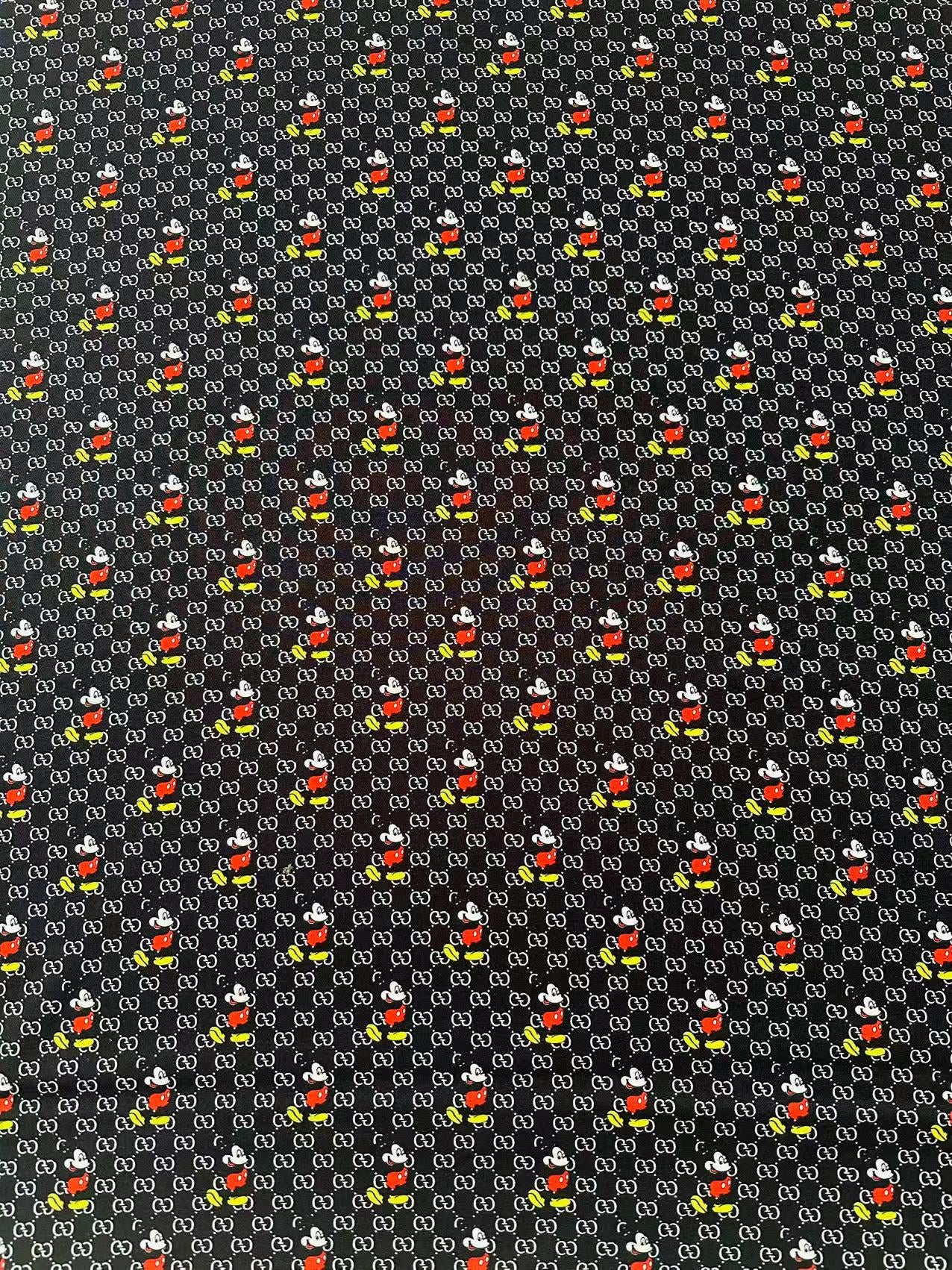 Fashion Gucci Disney Mickey Mouse Cotton With Polyester Fabric, Clothing Elastic Fabric By Yard