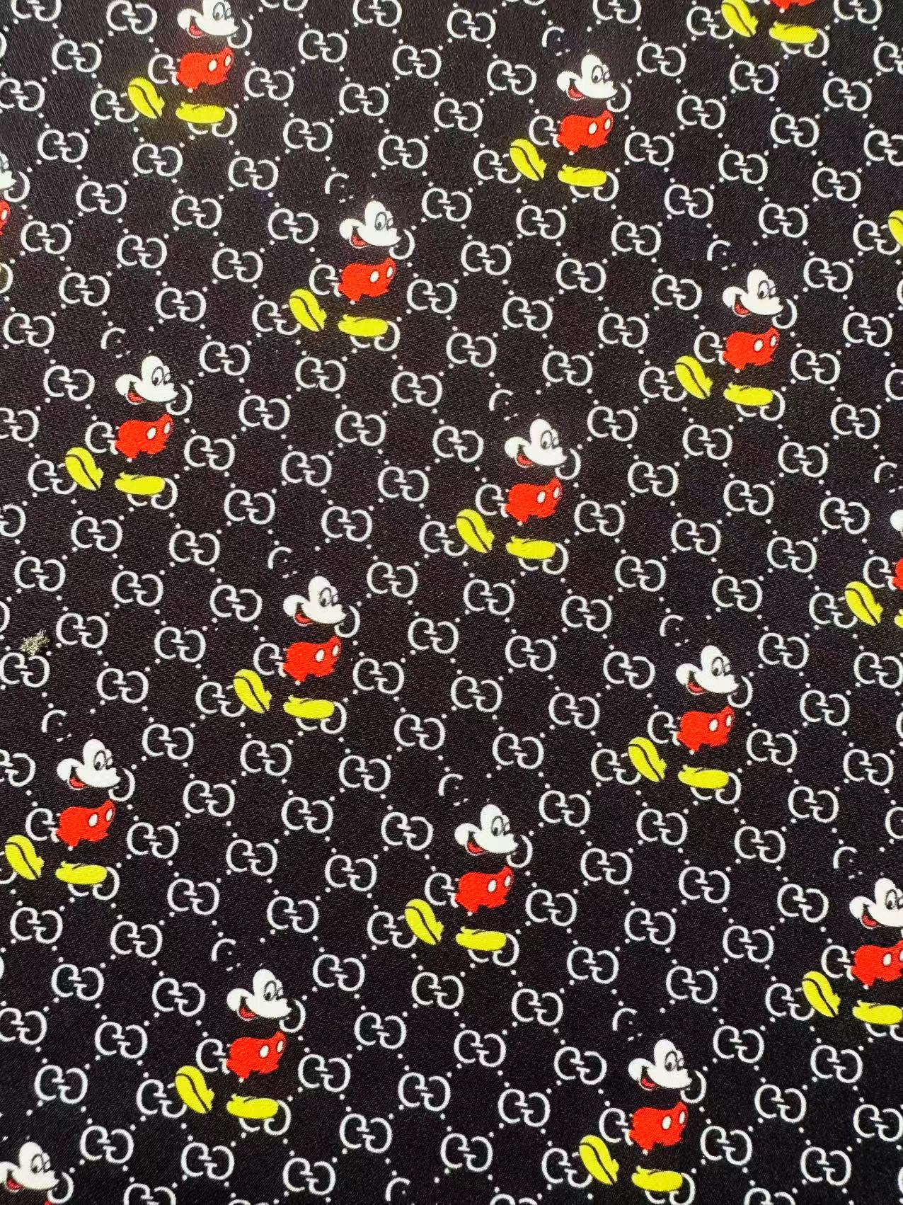 Fashion Gucci Disney Mickey Mouse Cotton With Polyester Fabric, Clothing Elastic Fabric By Yard