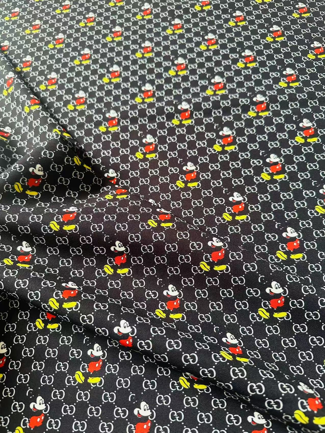 Fashion Gucci Disney Mickey Mouse Cotton With Polyester Fabric, Clothing Elastic Fabric By Yard